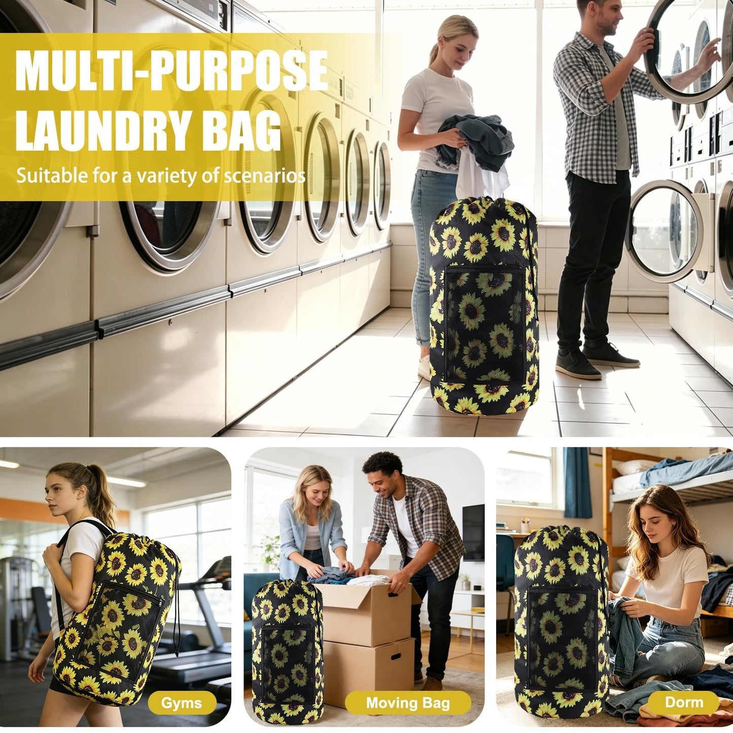 Extra Large Travel Laundry Bag Backpack - 2PCS with Mesh Pocket & Adjustable Str6