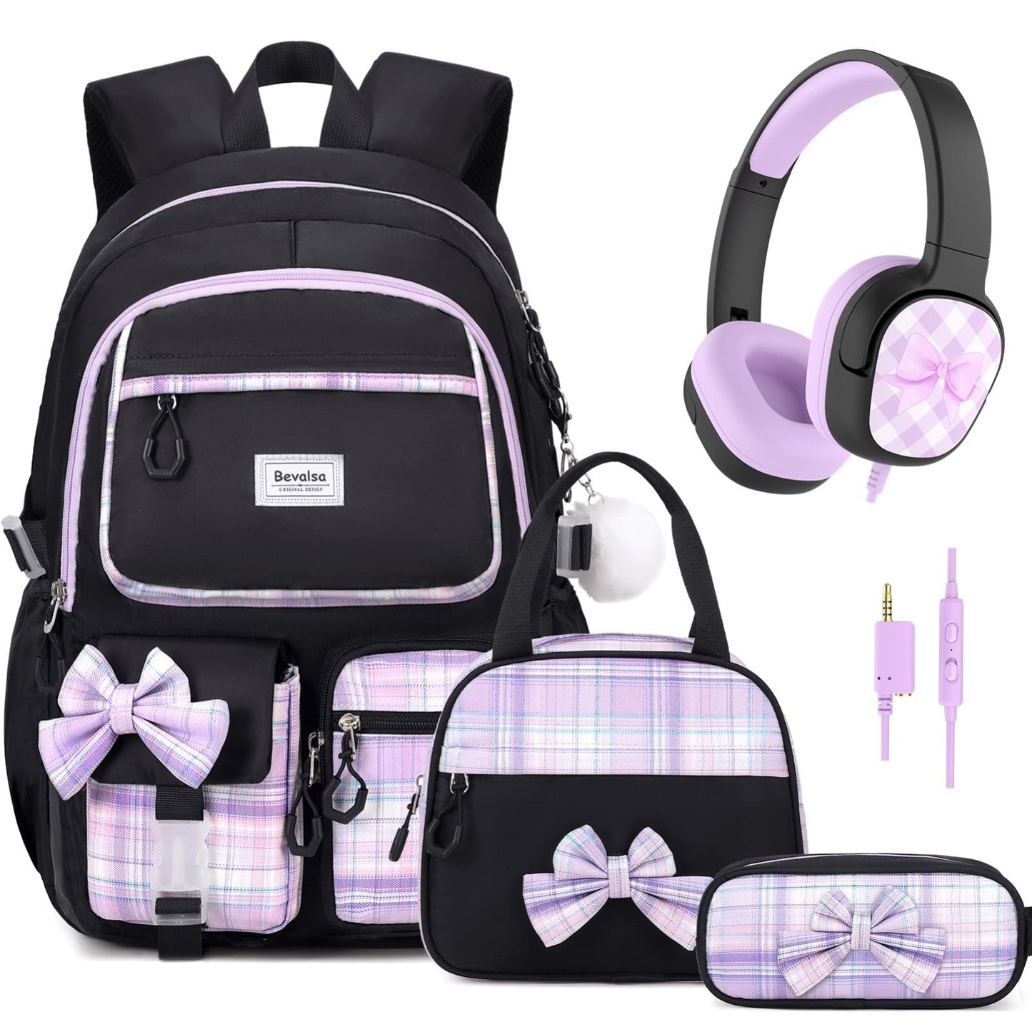 Cute Bow Backpack for Girls   School Bag Set with Lunch Bag & Pen Case0