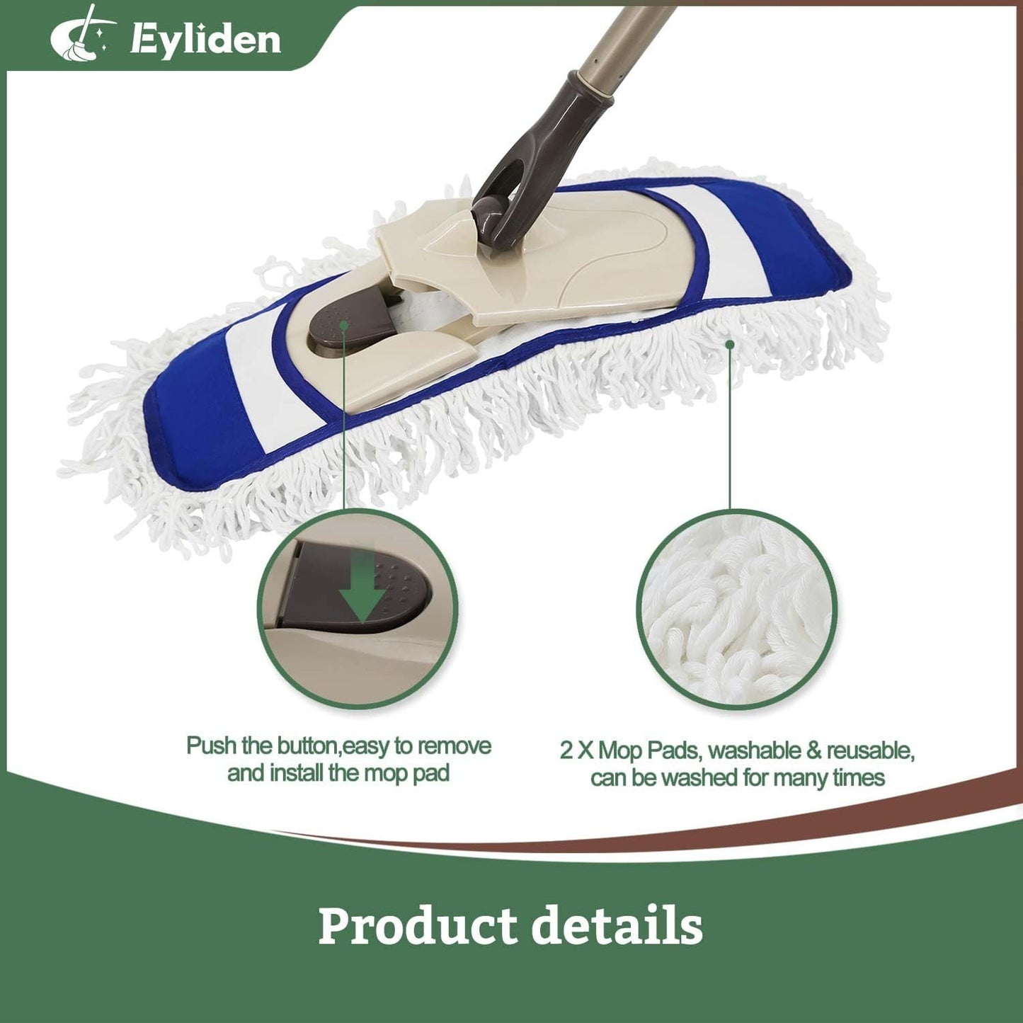 Dust Mop with 2 Microfiber Pads for Home & Commercial Cleaning - Quick Swap Tool3