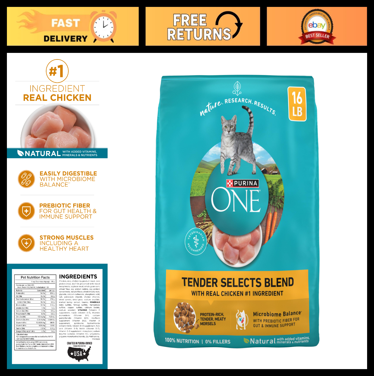 Tender Selects Dry Cat Food, Chicken Flavor, 16 lb Bag   High Protein, Grain Fre0