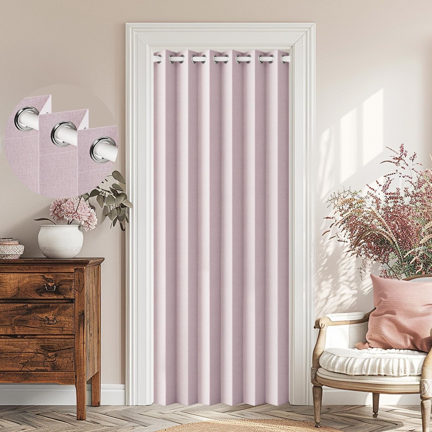 100% Blackout Magnetic Door Curtain, 80" Long, Pink, W45 x L80, Ideal for Closet1