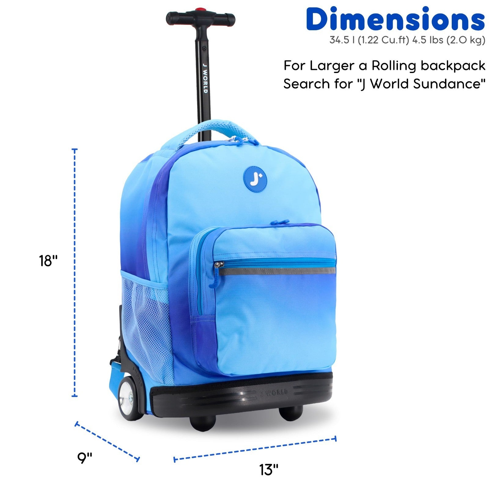 Kids Rolling Backpack with Wheels, 18" Blue Gradient Roller Bookbag for School6