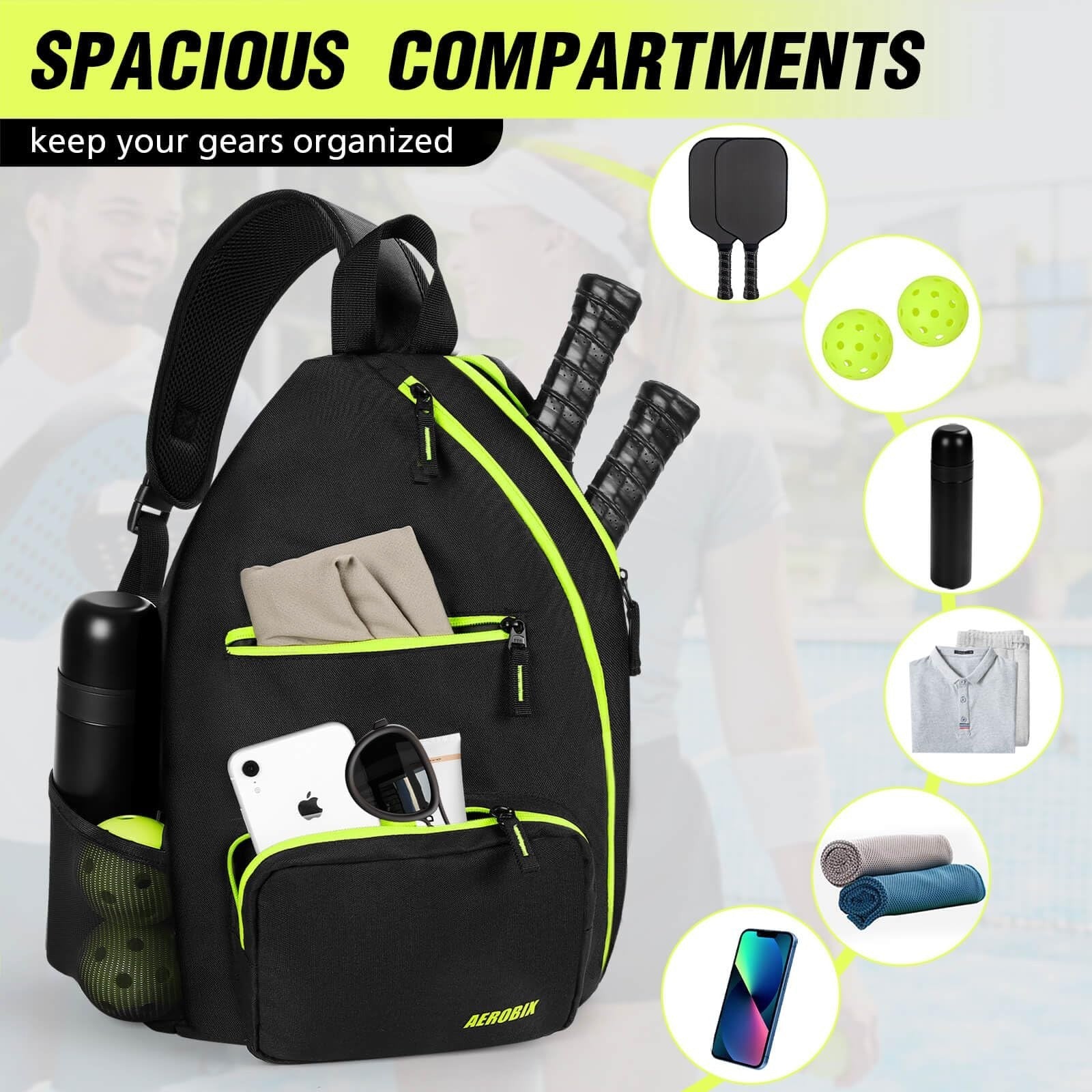 Large Capacity Pickleball Backpack - Padded Paddle Pocket, Adjustable Sling Bag4