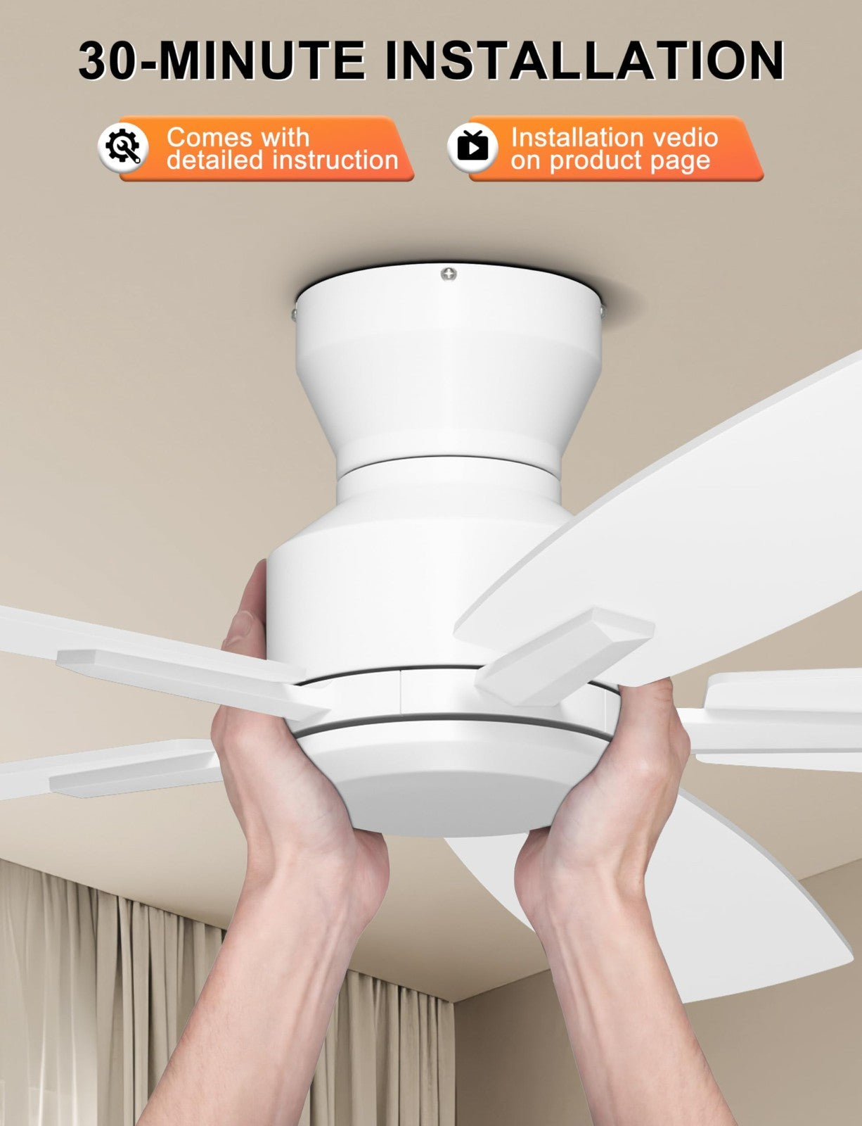 52'' Low Profile Ceiling Fan   No Light, Flush Mount, Remote/APP Control, Quiet5
