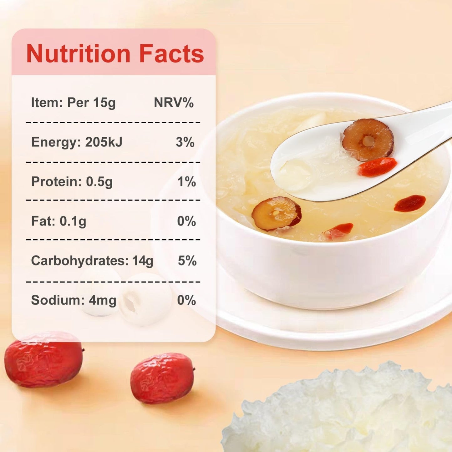 20 Bags Freeze-Dried White Fungus Soup with Goji Berries & Red Dates - Healthy D2