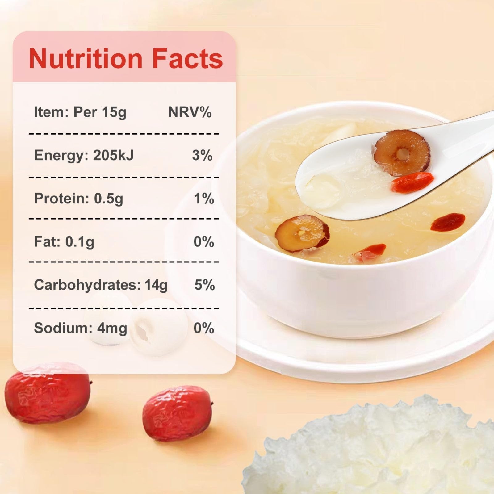 20 Bags Freeze-Dried White Fungus Soup with Goji Berries & Red Dates - Healthy D2