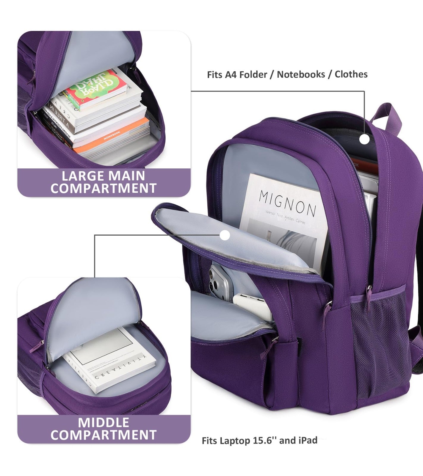 Solid Color Water Resistant Backpack for Girls & Women   School & College Bag (P3
