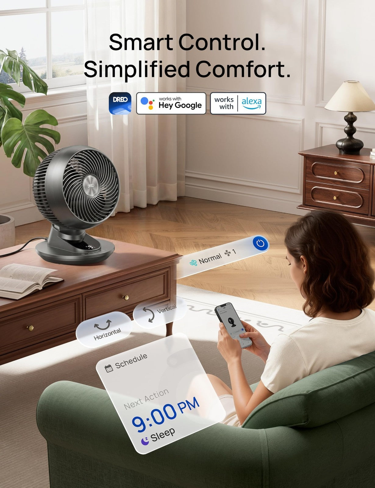 Powerful 12" Smart Fan with 85 ft Airflow, Quiet 20dB, 90° Oscillation, App/Voic6