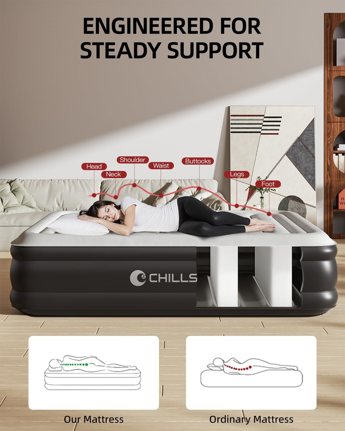 18" Raised Air Mattress with Built in Pump   Luxury Inflatable Bed for Home & Ca8