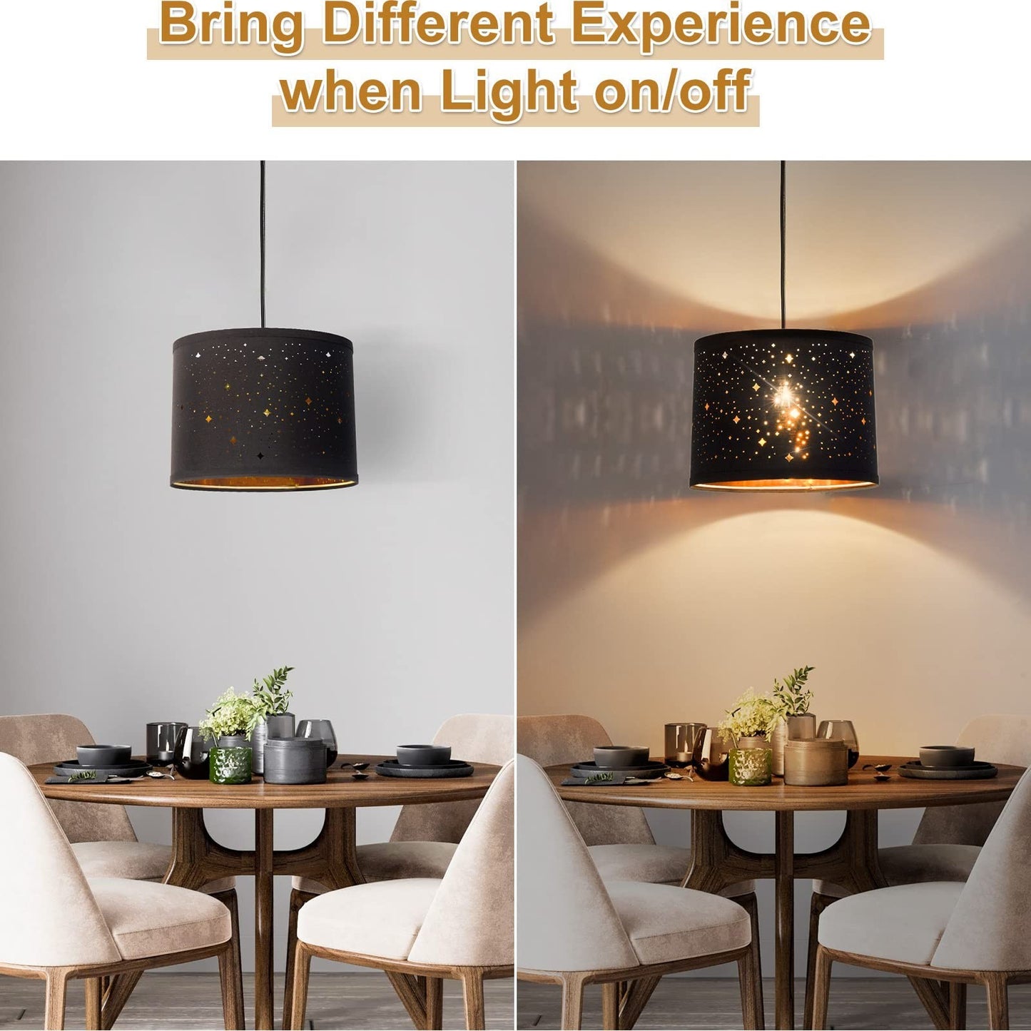 Set of 2 Black Drum Lampshades with Sky Stars Design | 11.6" x 12.6" x 9.8" | Fa5