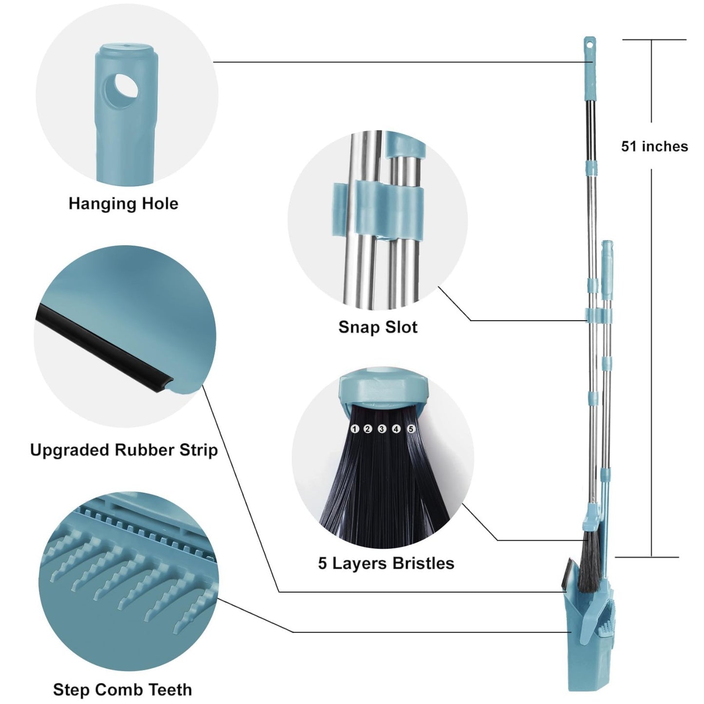 Heavy Duty Broom and Dustpan Set - Self-Cleaning Combo for Kitchen, Office, Lobb8
