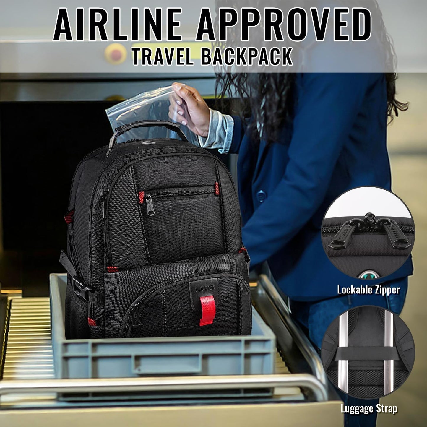 Large Laptop Backpack for Men, Heavy Duty Travel Bag, Waterproof, Multi Compartm4