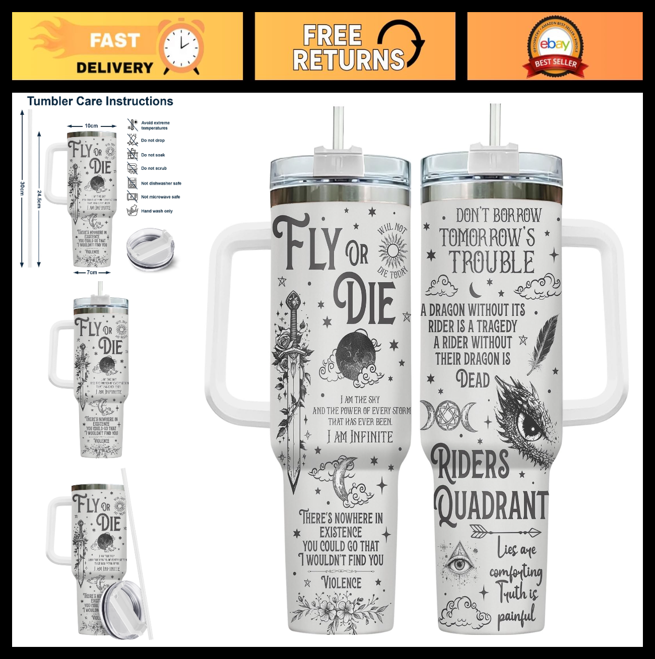 Fantasy Sword Tumbler 40 oz with Handle & Straw   Insulated Coffee Mug for Book0