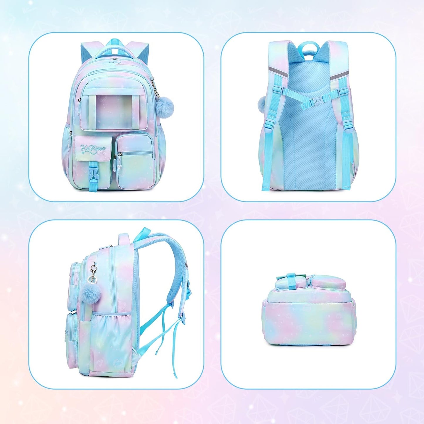 Kids Backpack for Girls - School Bag for Middle School & Elementary - Blue Book4