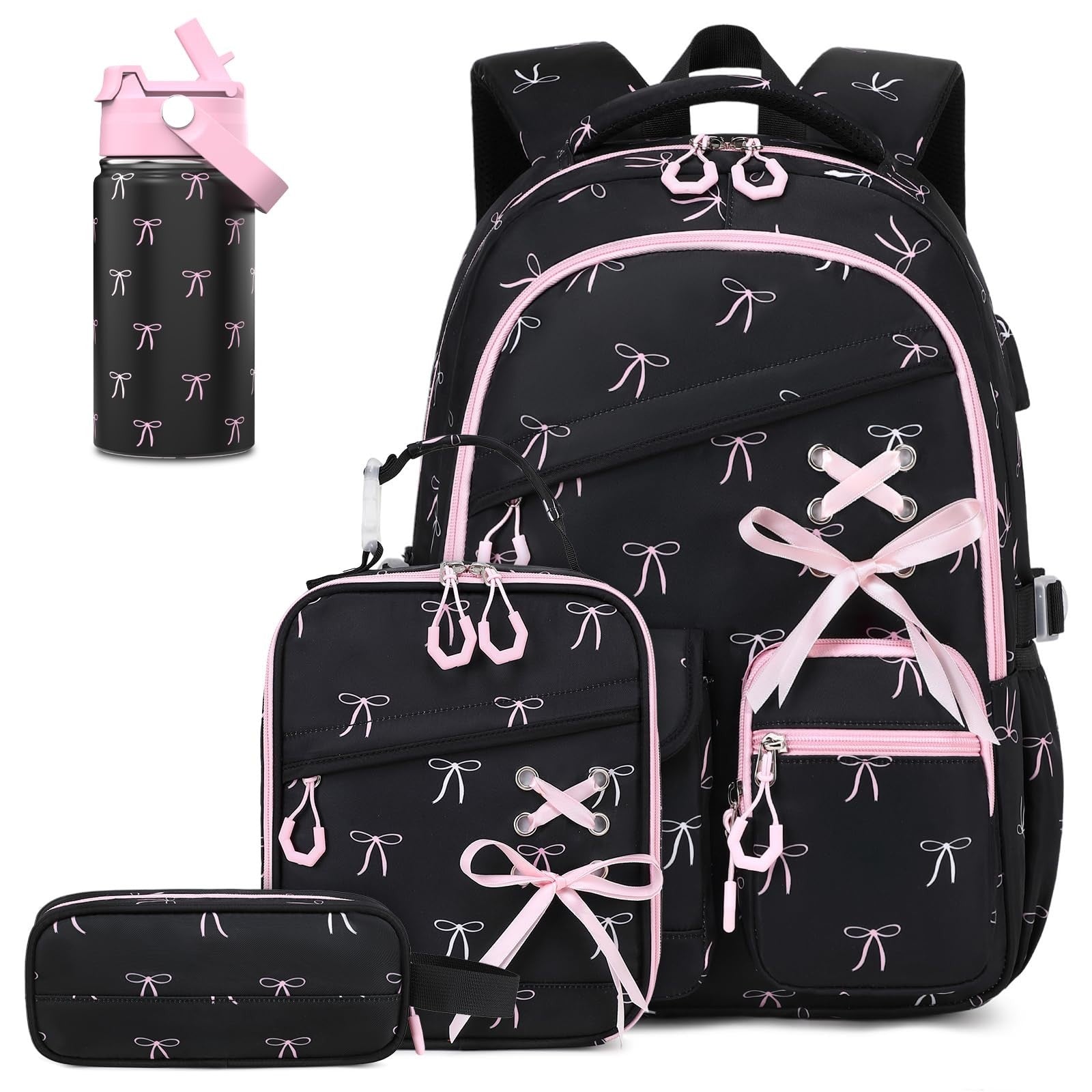 Girls Backpacks Set   6PCS with Insulated Water Bottle, Lunch Bag & Pencil Pouch1