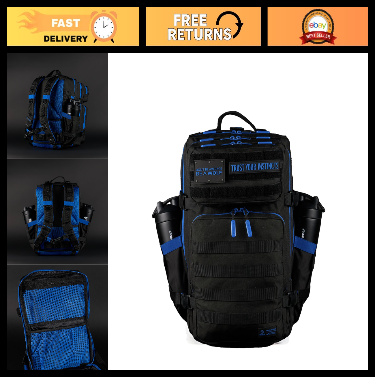 Durable 45L Waterproof Gym Backpack   MOLLE Webbing, Laptop Pocket, 1000D Oxford0