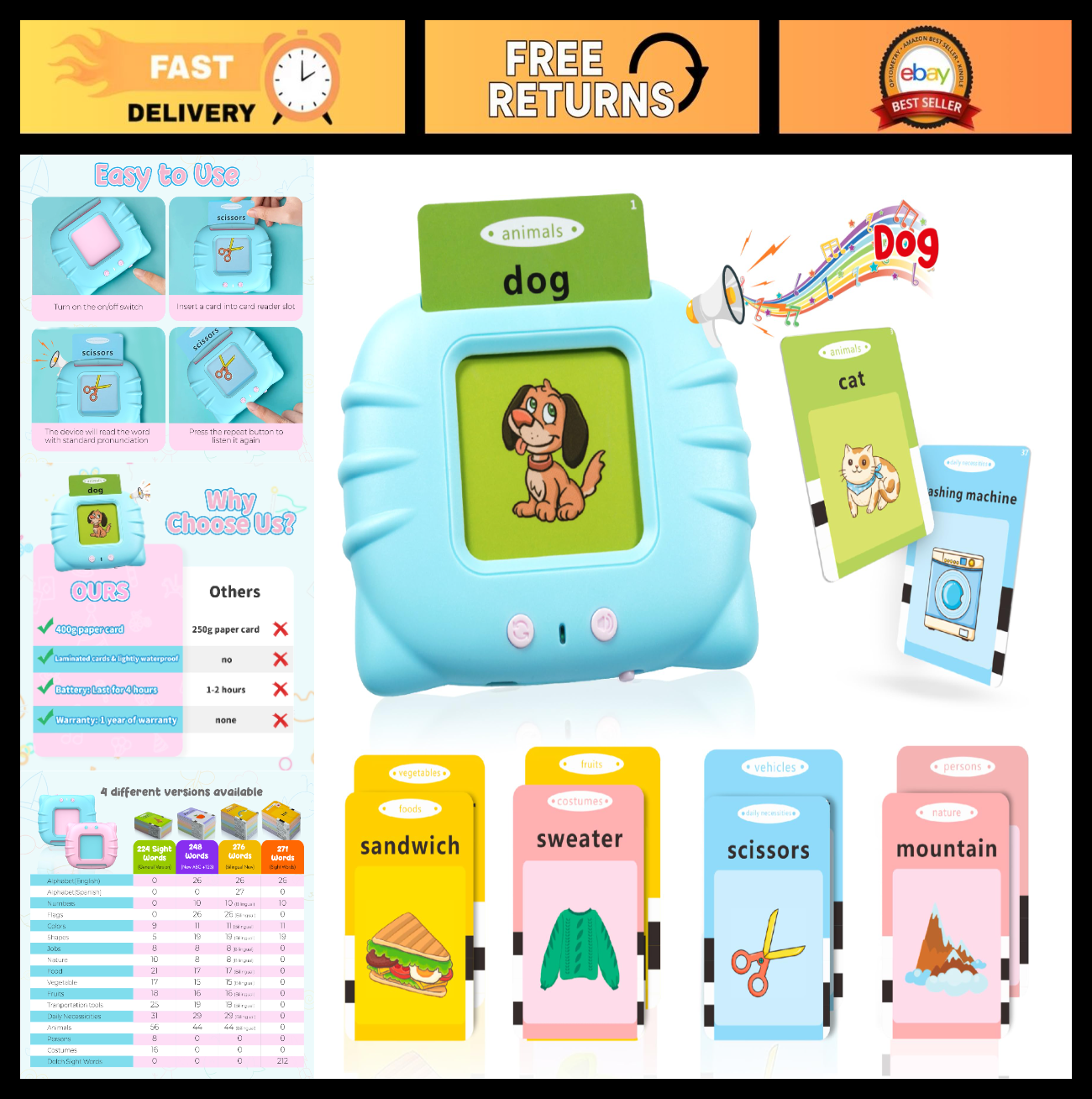 Interactive Talking Flash Cards for Kids 2-4 | 224 Vocabulary Words | Educationa0