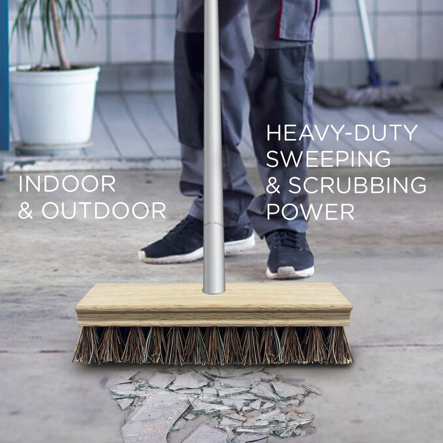 9" x 3.5" Deck Scrub Brush with Palmyra & PVC Bristles for Outdoor Cleaning, Dir5