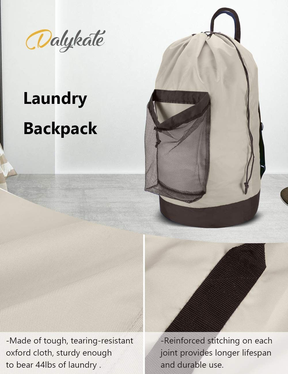 Large 115L Backpack Laundry Bag with Shoulder Straps, Drawstring & Mesh Pocket5