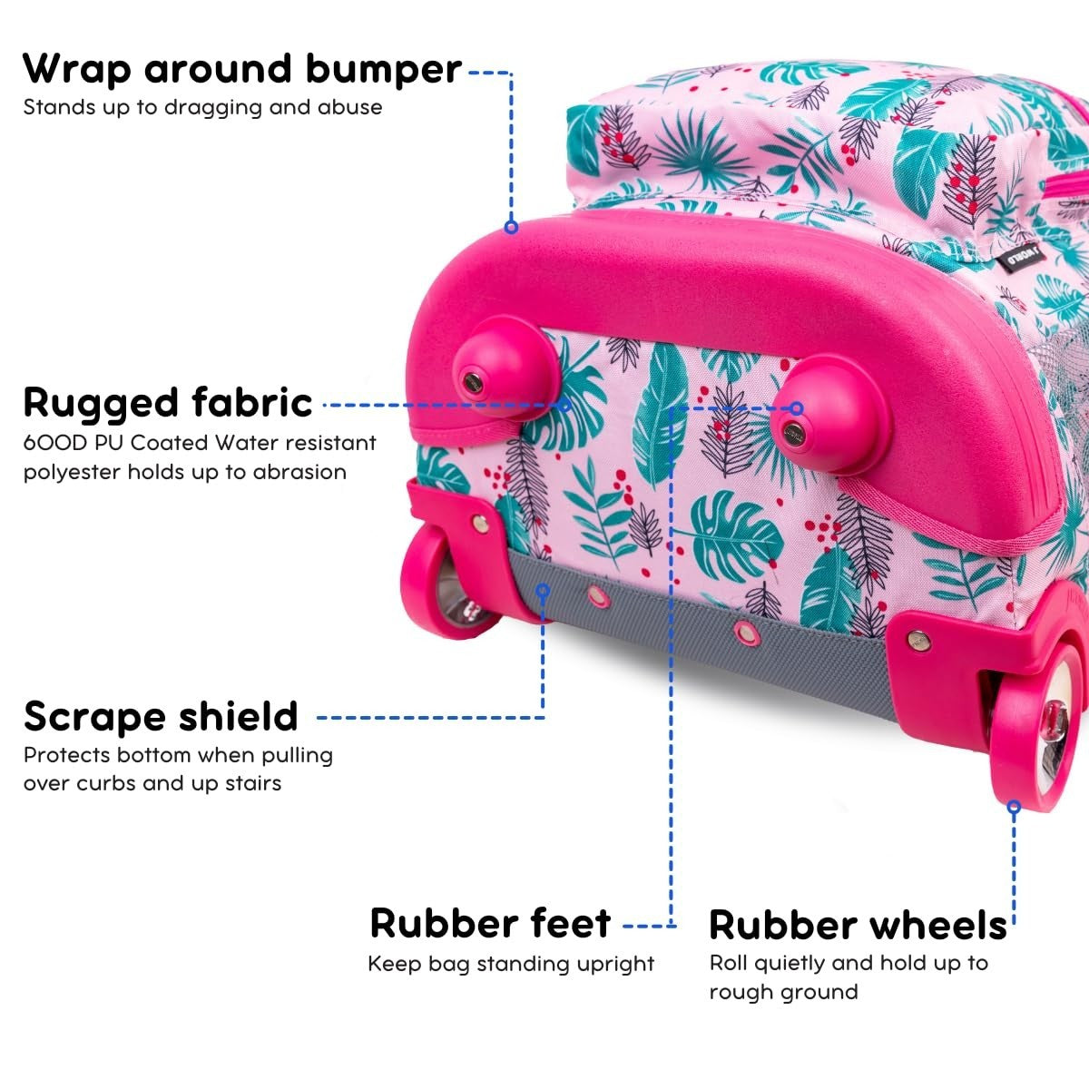 Rolling Backpack with Wheels, Palm Leaves Print, Lightweight Travel Bag, School4