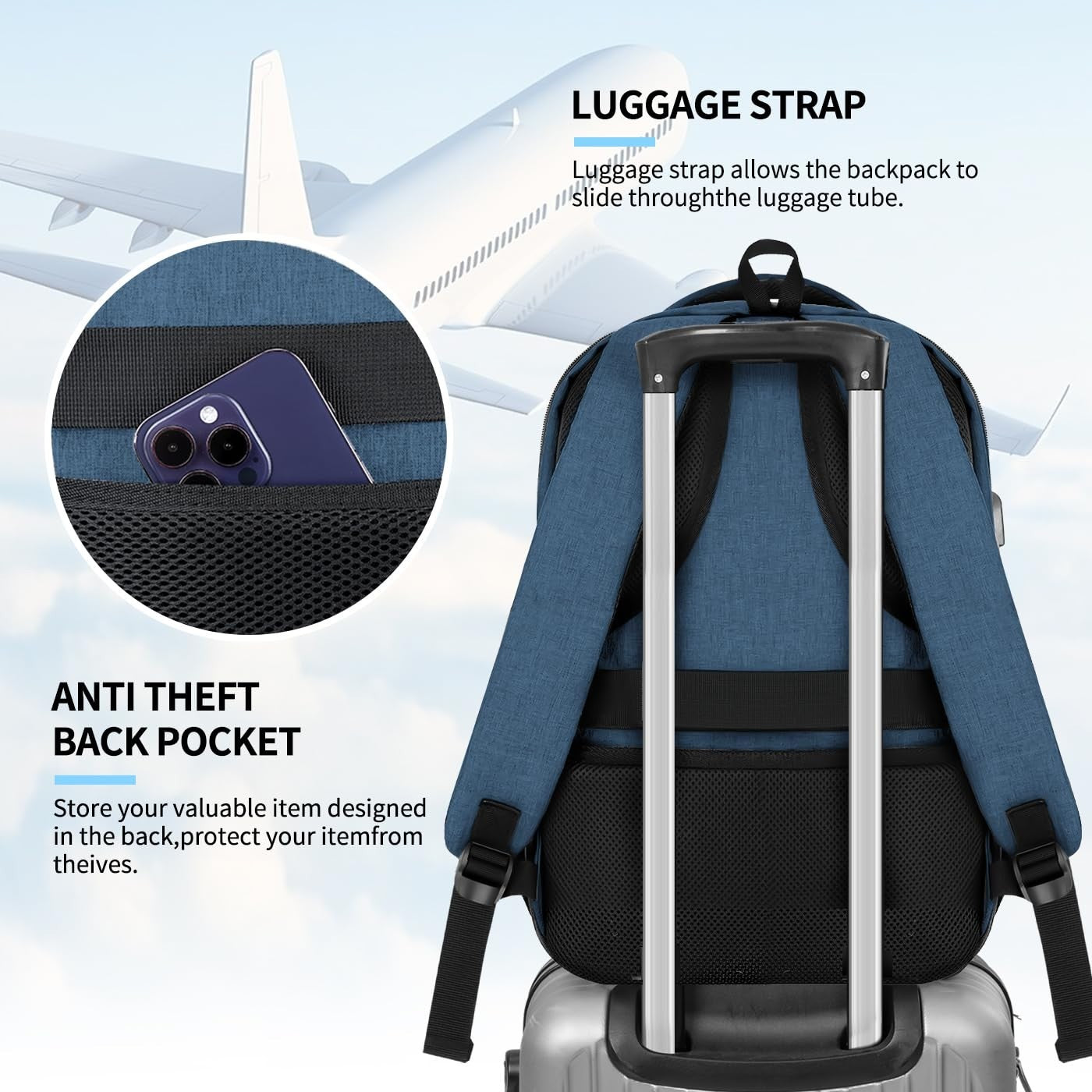 Travel Laptop Backpack 15.6" Water Resistant Daypack, Anti Theft Book Bag for Sc8