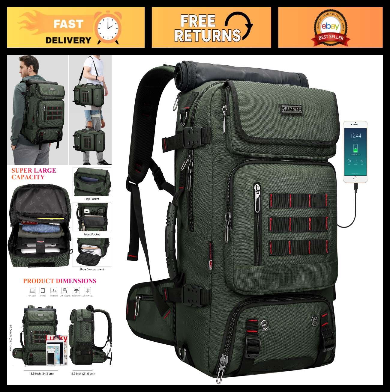Travel Backpack for Men, Airline Approved Carry On, Fits 16" Laptop, Durable & S0