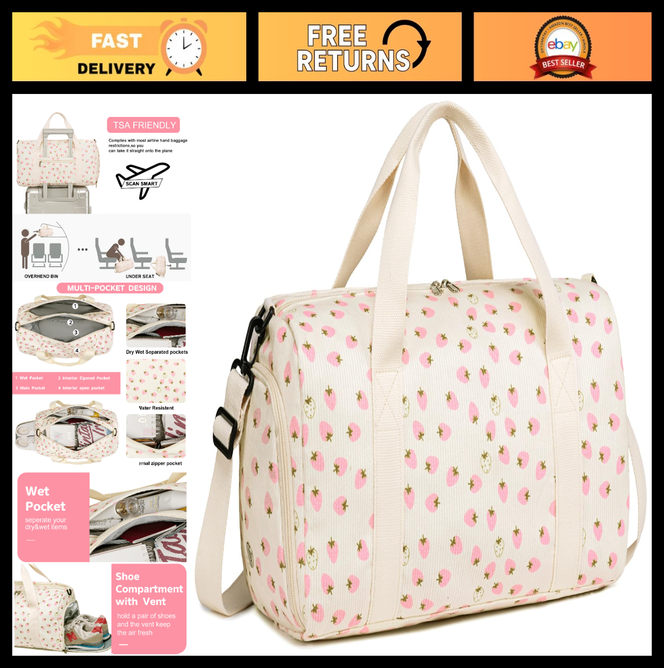 Cute Girls Duffle Bag with Shoes Compartment, Waterproof Gym & Travel Bag0