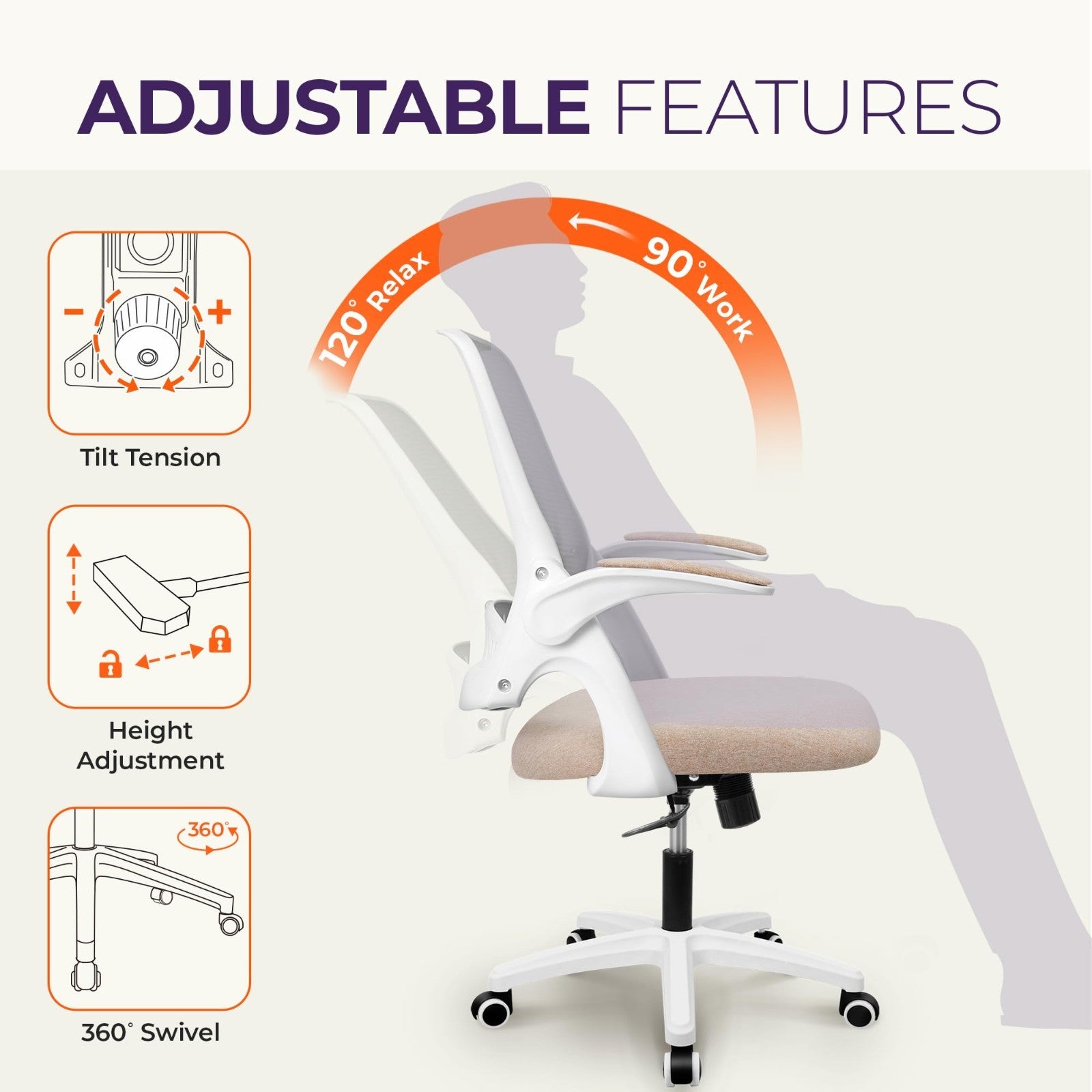 Ergonomic Mesh Office Desk Chair with Flip Up Armrests, Lumbar Support, Height A4