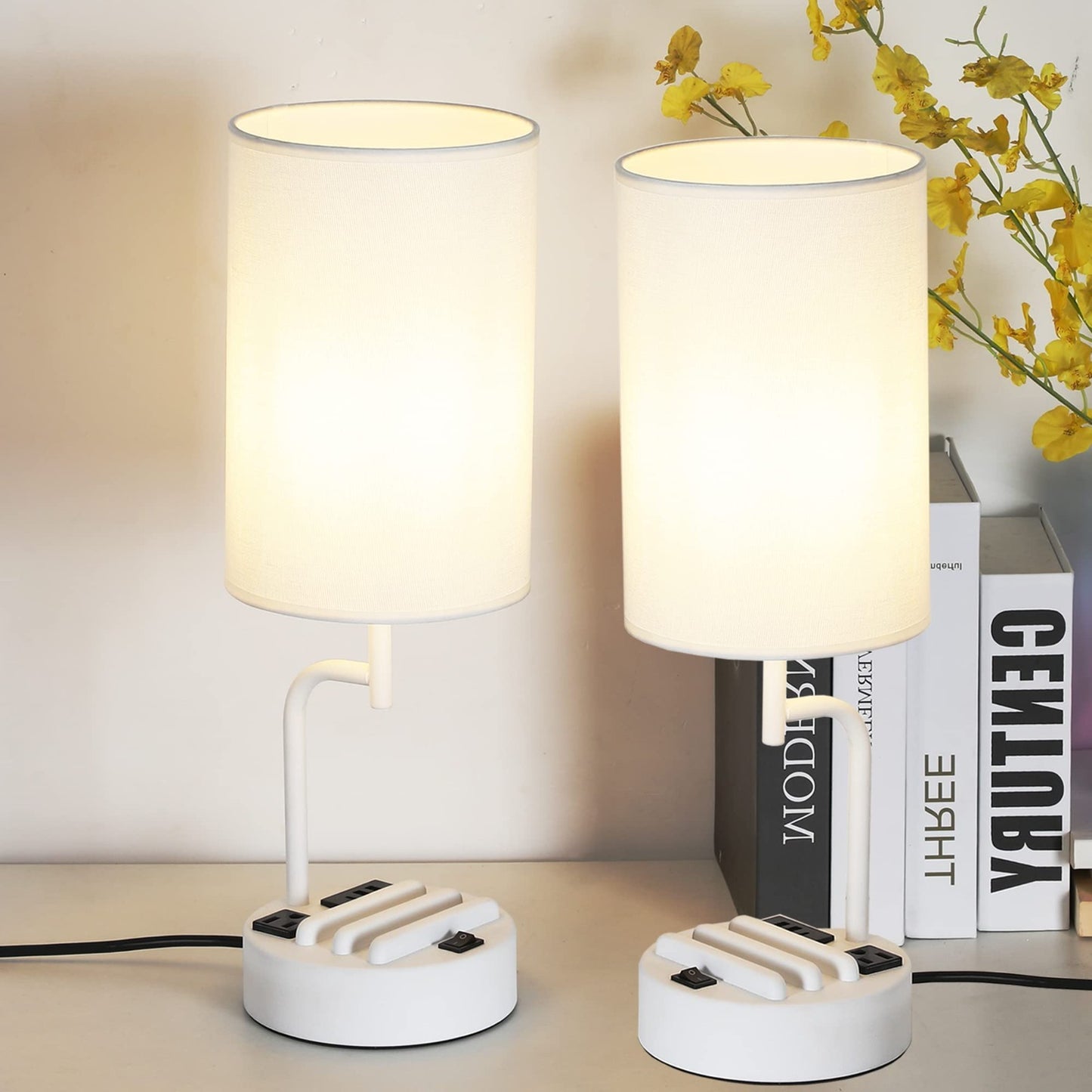Modern Table Lamp with 3 USB Charging Ports & AC Outlet, Bedside Desk Light (2 P1