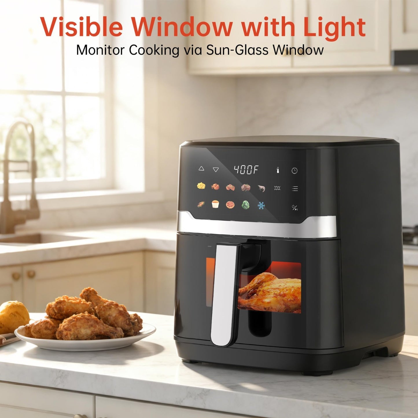 6.8QT Air Fryer with 10-in-1 Functions, Visible Window, Fast Heating, Nonstick B2