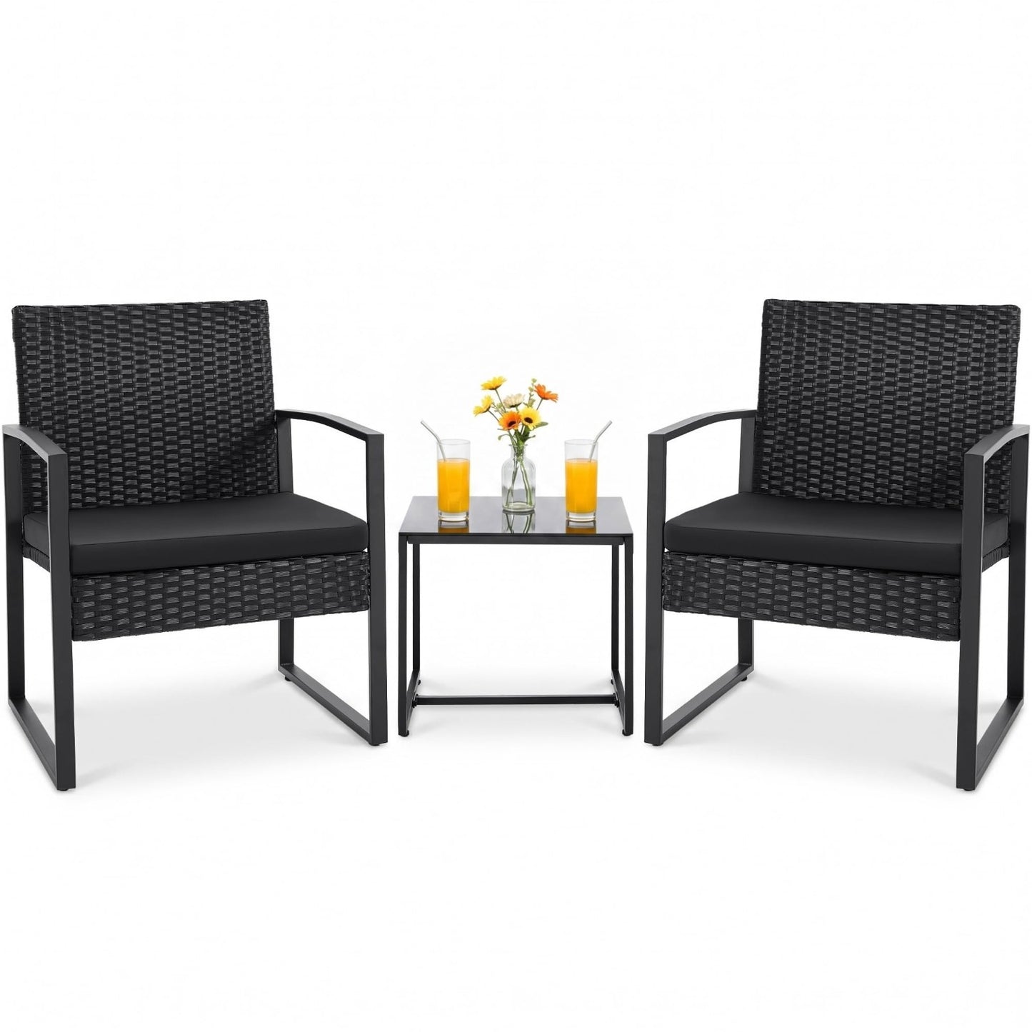3 Piece Outdoor Wicker Patio Furniture Set | Modern Rattan Bistro Chairs & Table1
