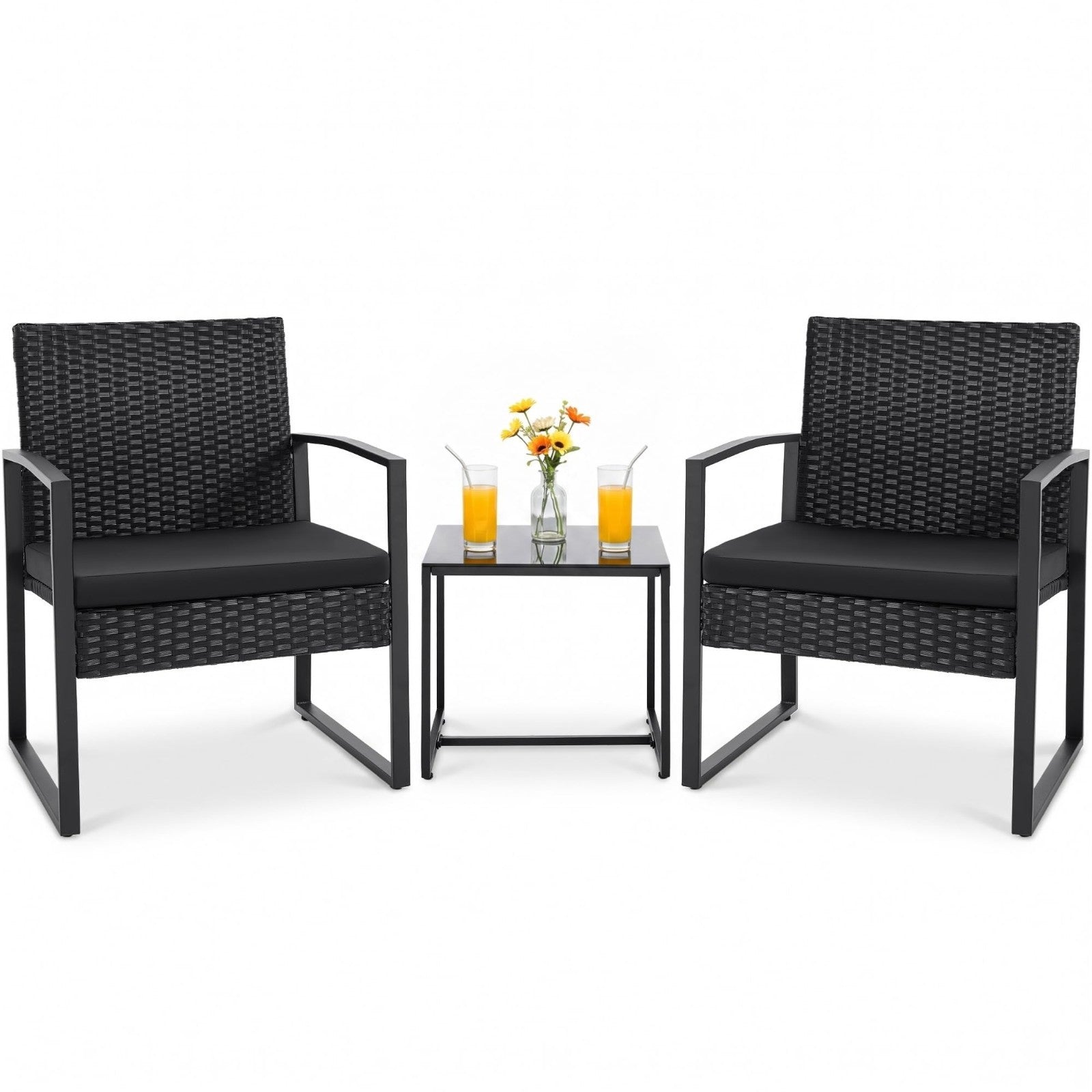 3 Piece Outdoor Wicker Patio Furniture Set | Modern Rattan Bistro Chairs & Table1