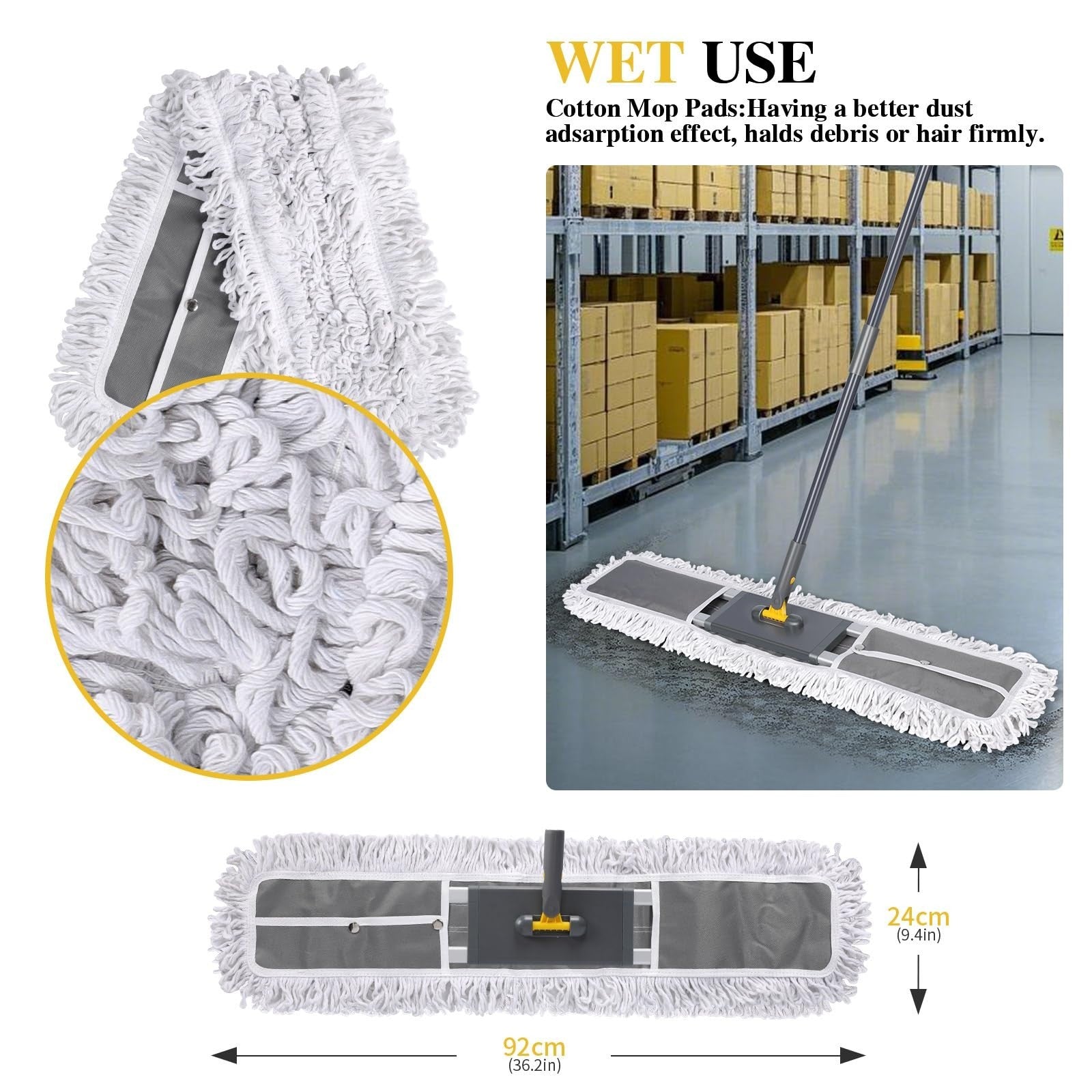 36" Heavy Duty Commercial Mop - Adjustable 60" Dust Mop with 2 Microfiber Pads f6