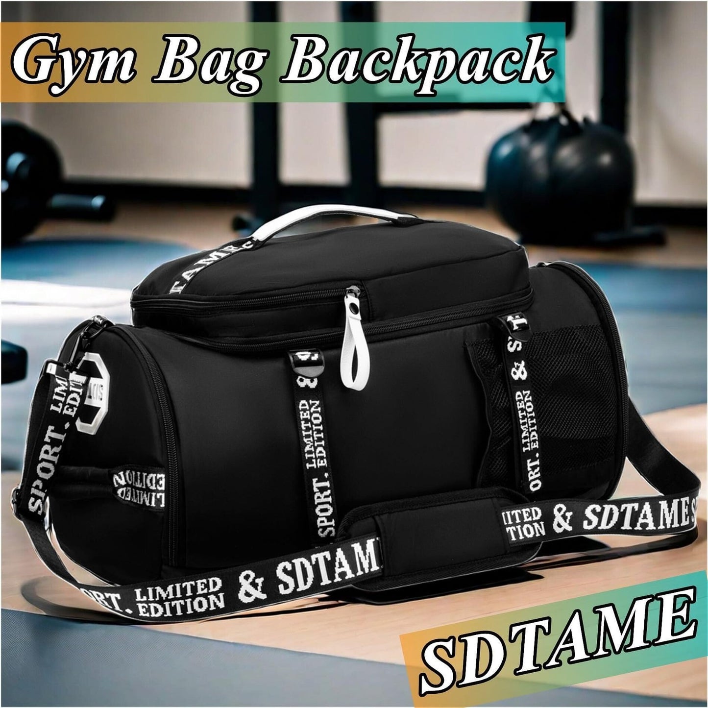Gym Duffel Backpack with Shoe Pocket, Laptop Sleeve, Waterproof Travel Bag7