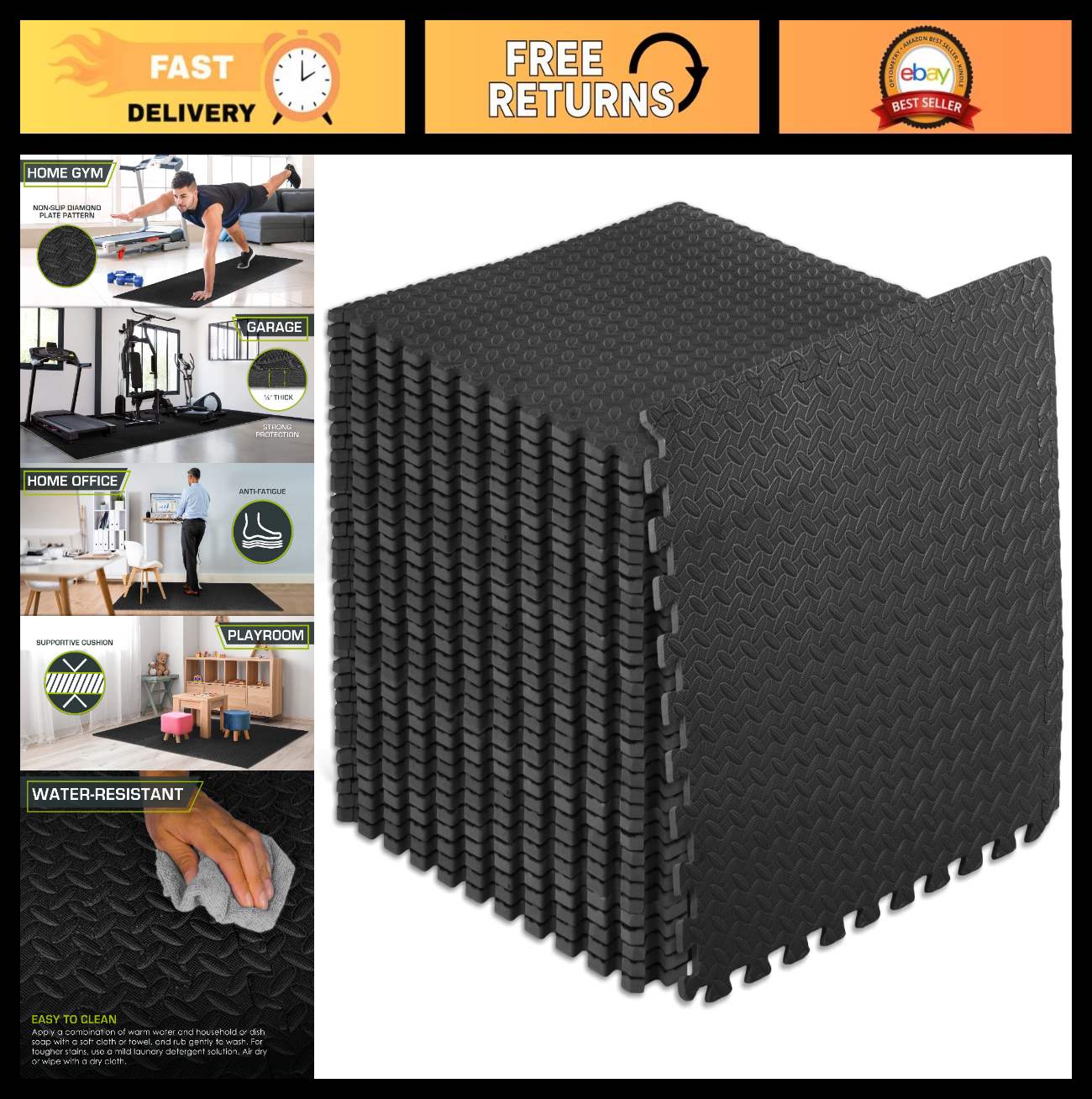 EVA Interlocking Foam Exercise Mat   ½ Inch Thick Puzzle Tiles for Home Gym, Kid0