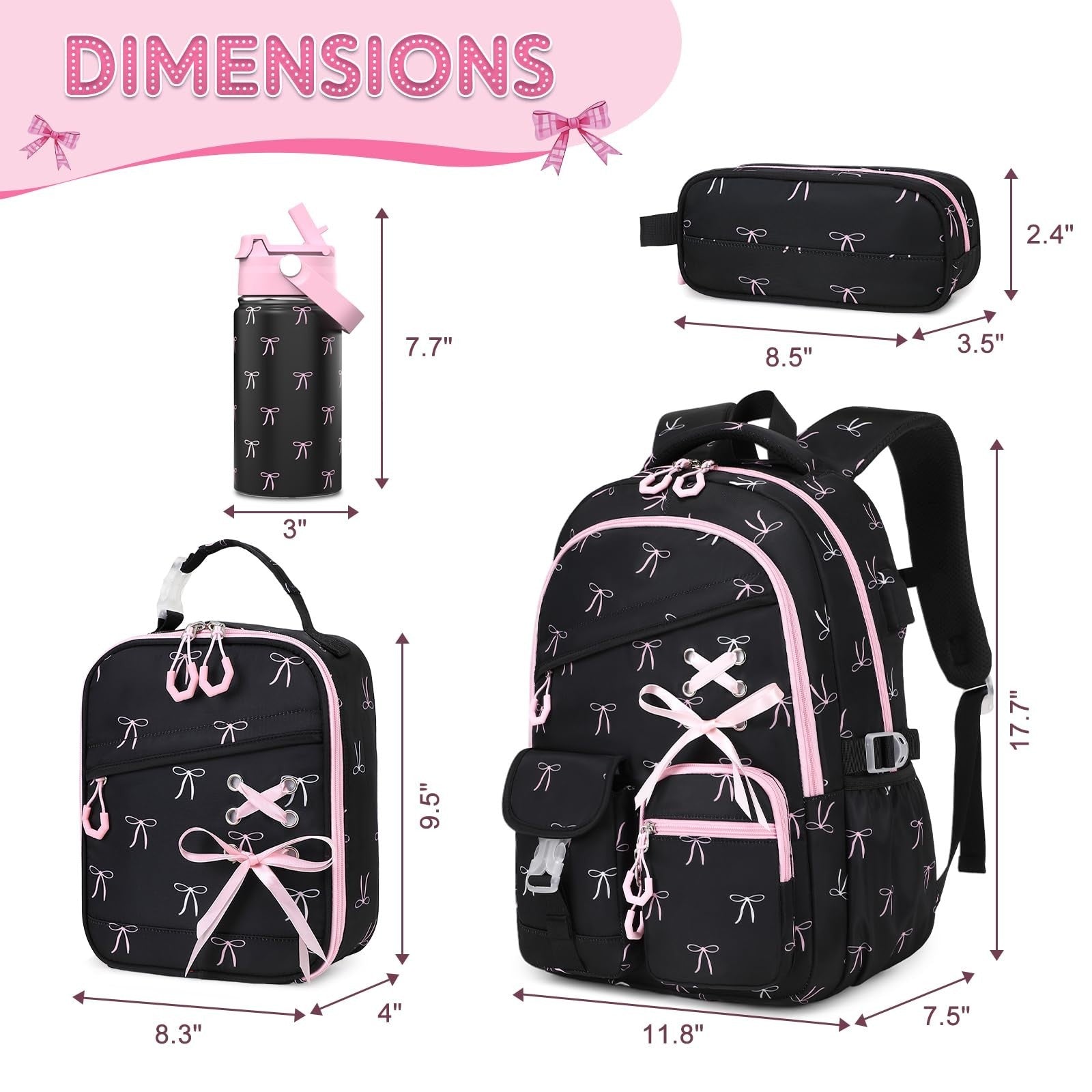Girls Backpacks Set   6PCS with Insulated Water Bottle, Lunch Bag & Pencil Pouch2