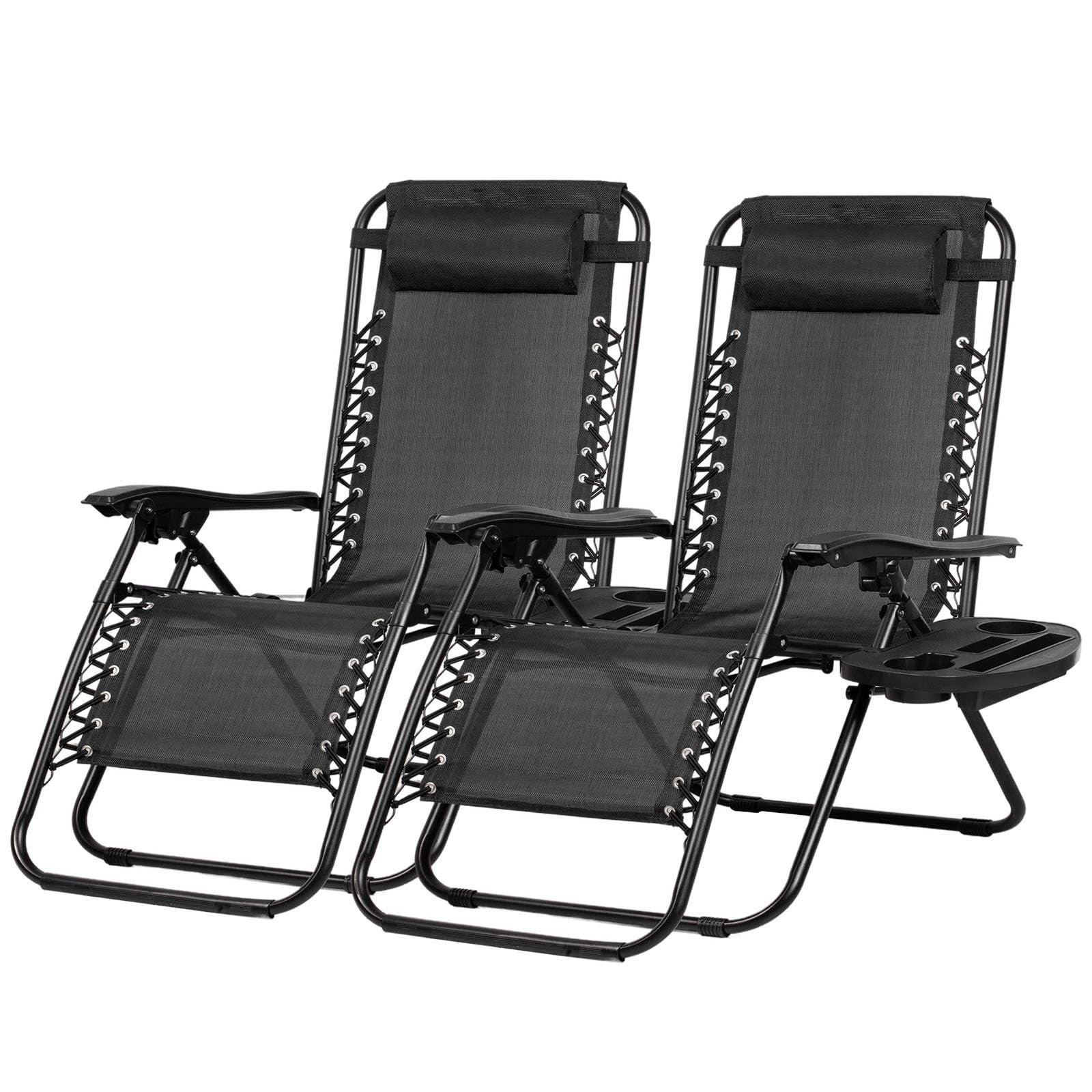 Set of 2 Adjustable Zero Gravity Lounge Chairs   Relaxing Patio Recliners with P1