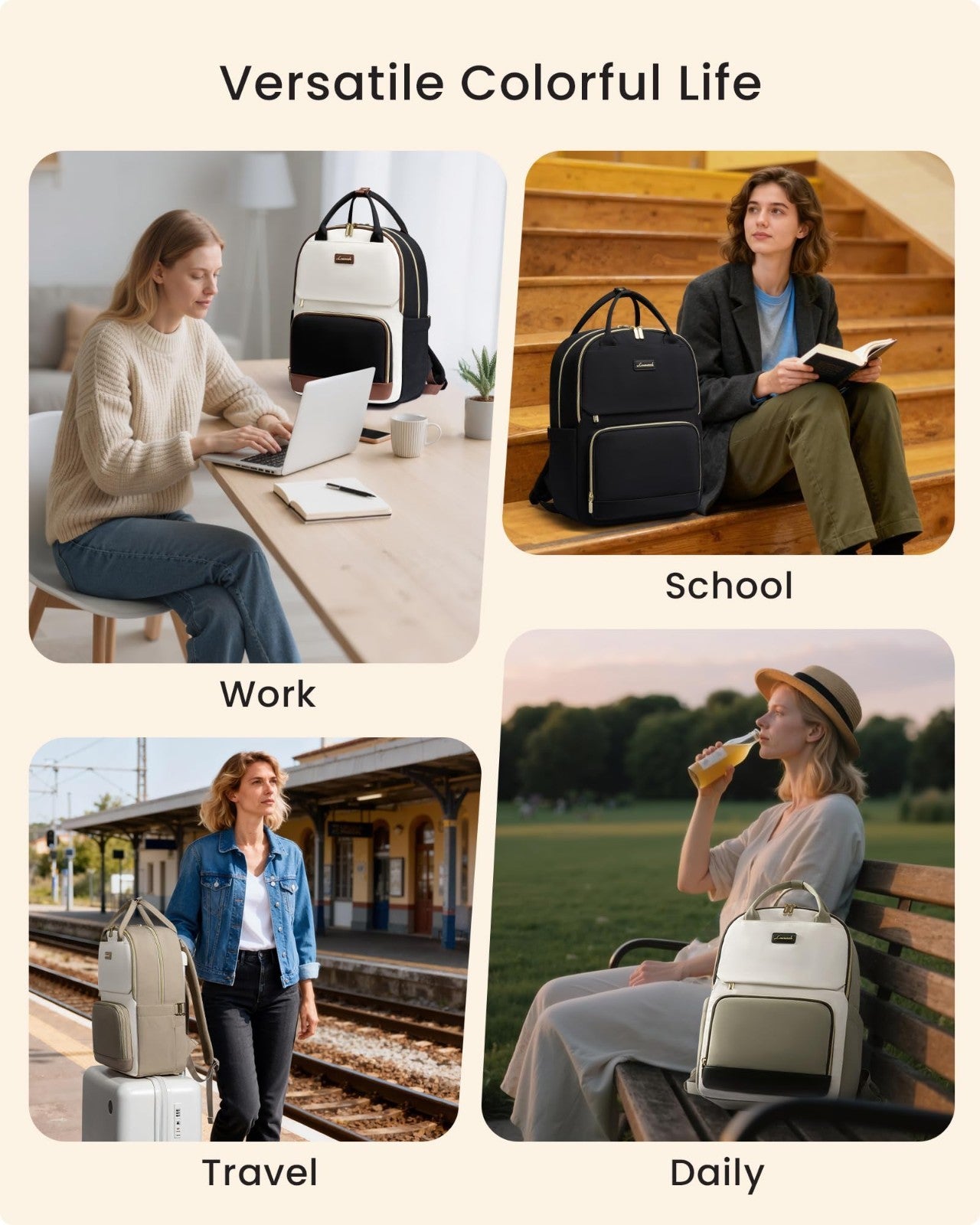 Large Waterproof Laptop Backpack for Women, 18" Travel Work Bag with Tumbler Hol5