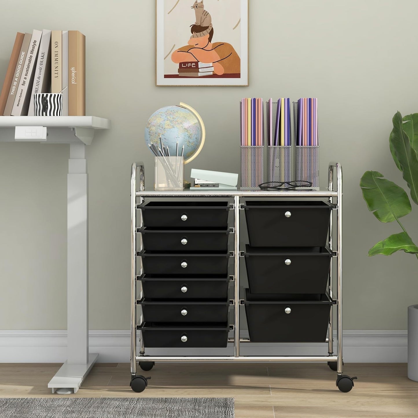 9 Drawer Rolling Storage Cart with Wheels   Under Desk Organizer for Craft, Art,2