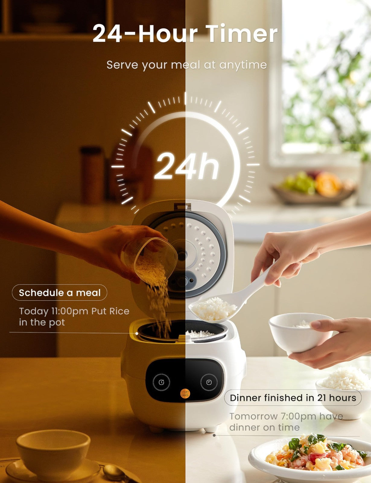 Compact Mini Rice Cooker - 4 Cups Cooked, Non-Stick, Portable with Delay Timer &4