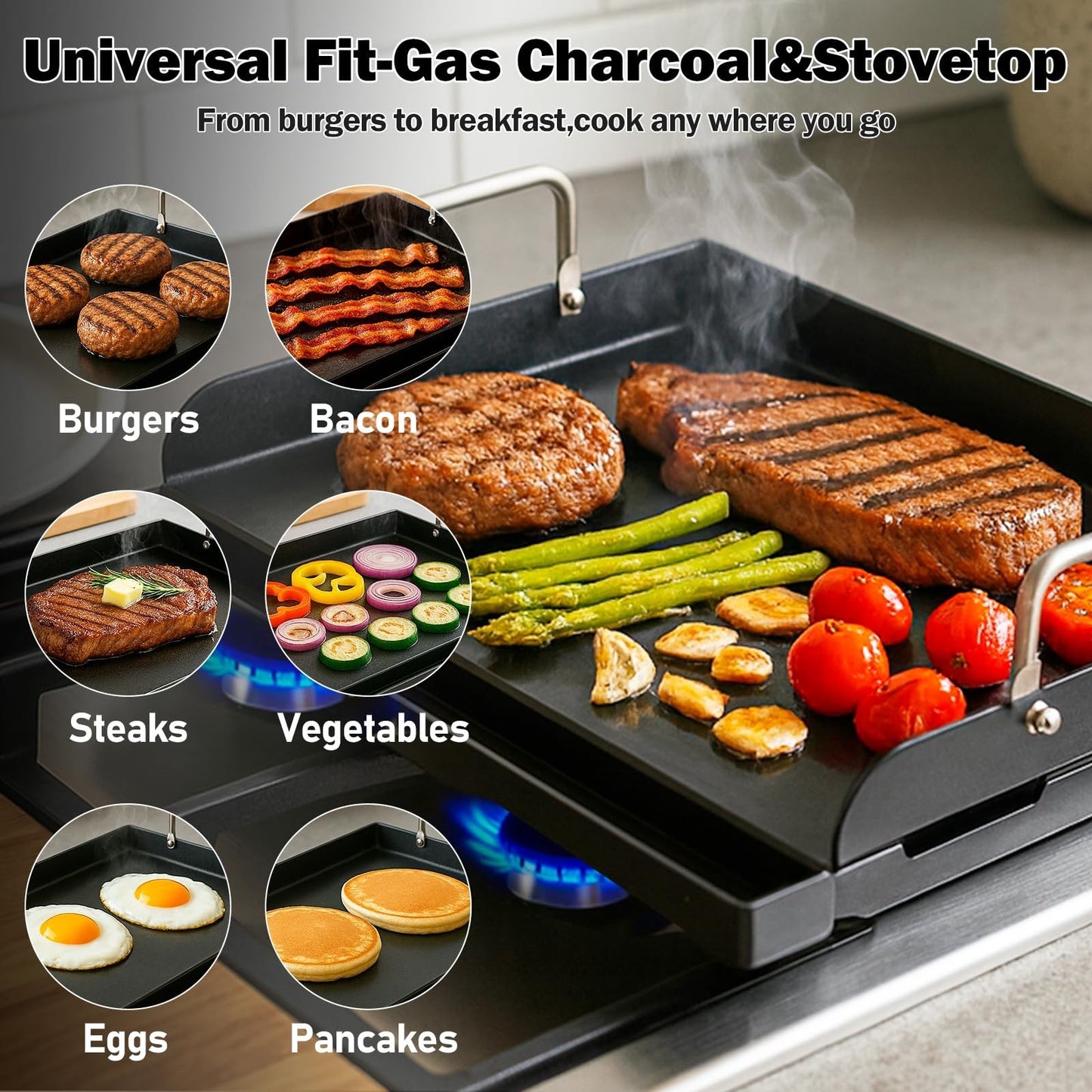 Nonstick Heavy-Duty Griddle Plate - Universal Flat Top for Gas Grill, Charcoal,4