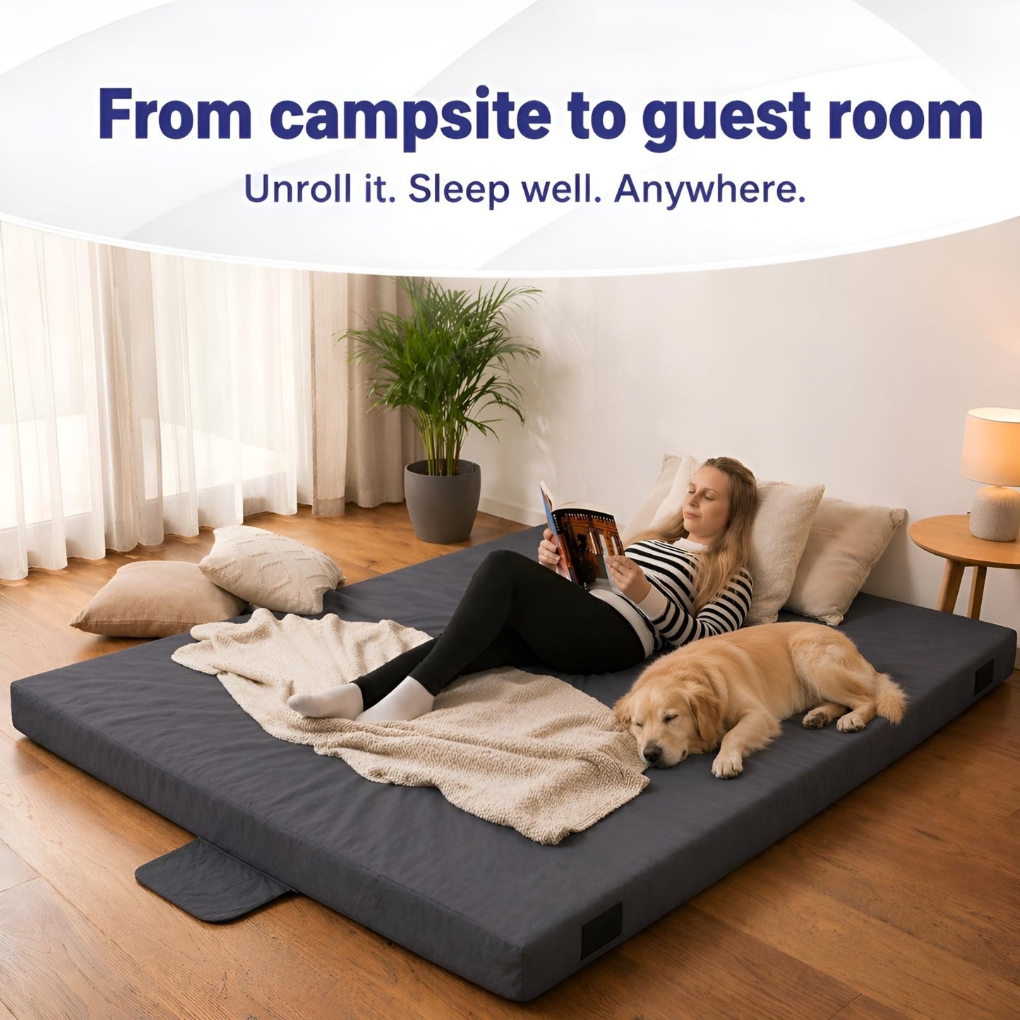 Portable Memory Foam Camping Mattress Pad   CertiPUR US Roll Up Sleeping Mat for6