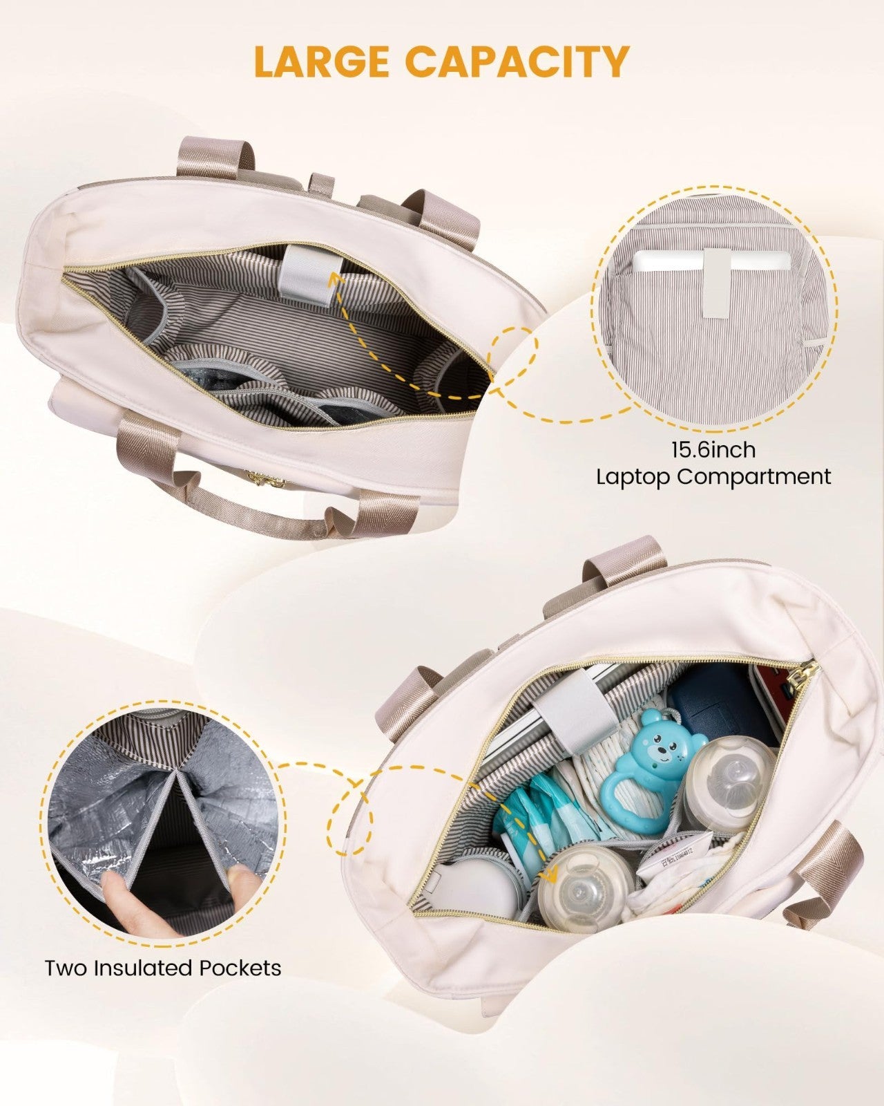 Diaper Bag Backpack Tote with Insulated Pockets & Changing Pad   Stylish & Funct3