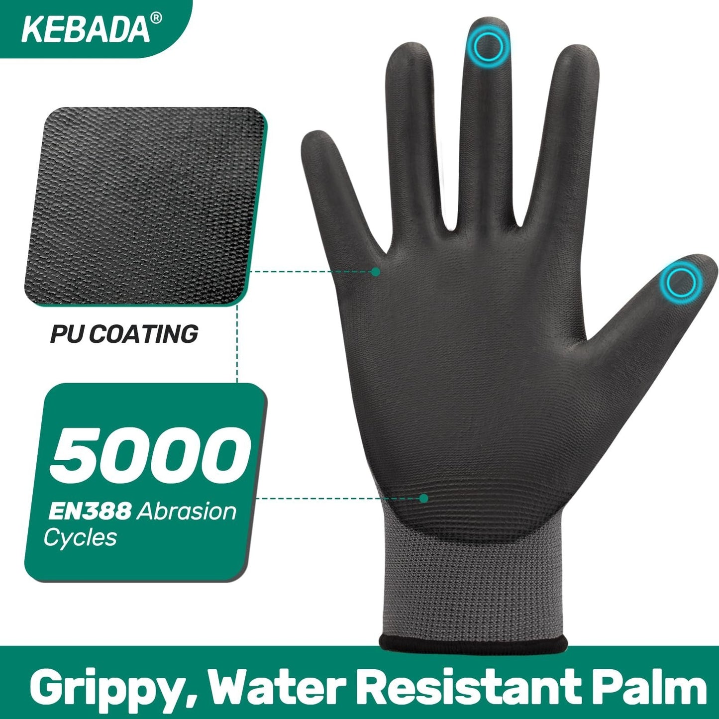 Safety Work Gloves for Men & Women, Touchscreen Compatible, PU Coated, Durable2
