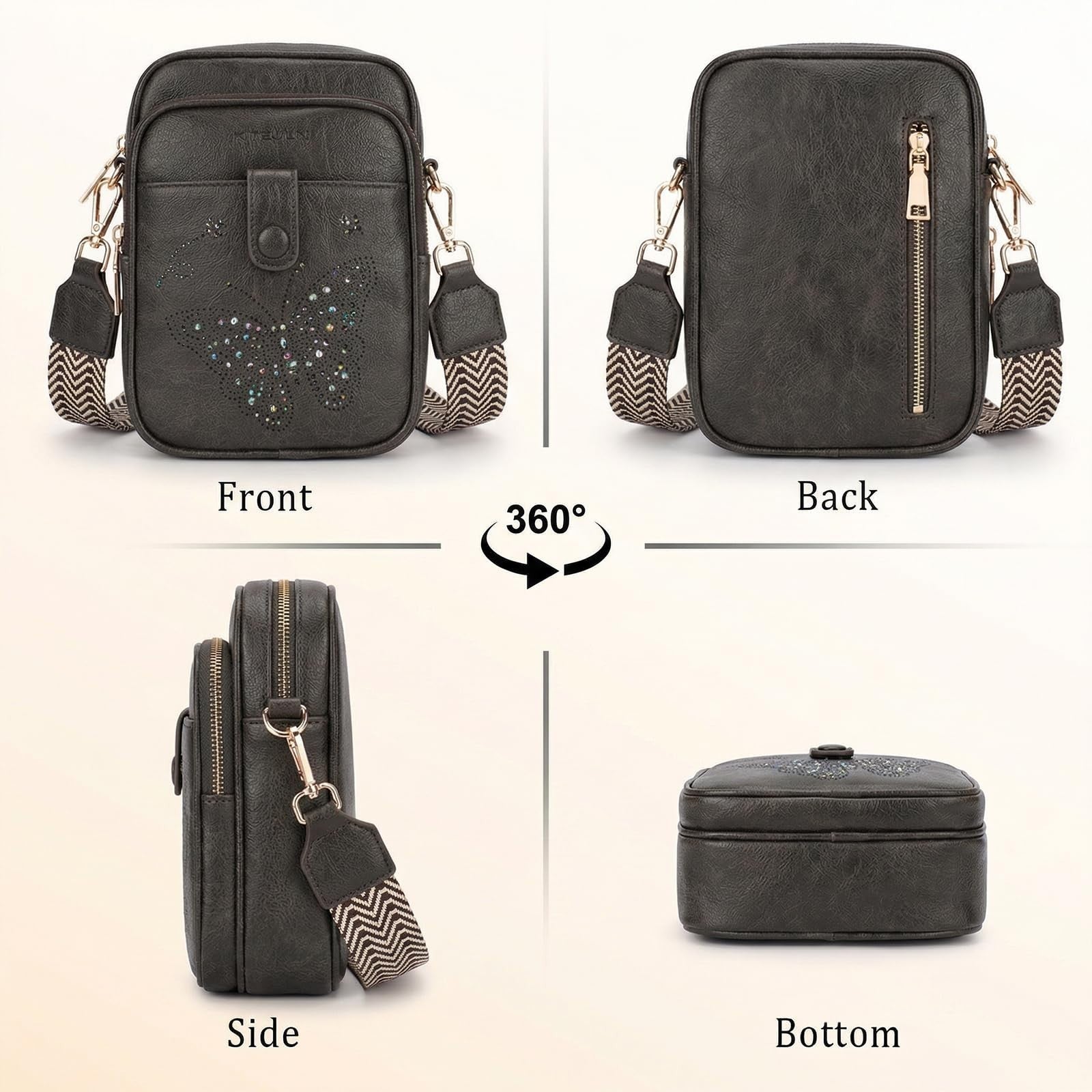Leather Crossbody Bag for Women - Small Shoulder Purse with Adjustable Strap & R6