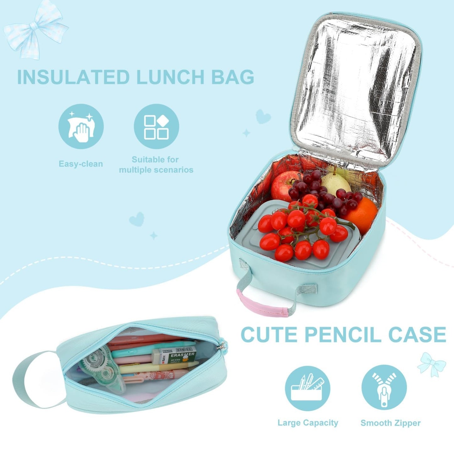 Girls Bow Backpack Set   3PCS with Lunch Bag & Pencil Case   Cute School Bag6