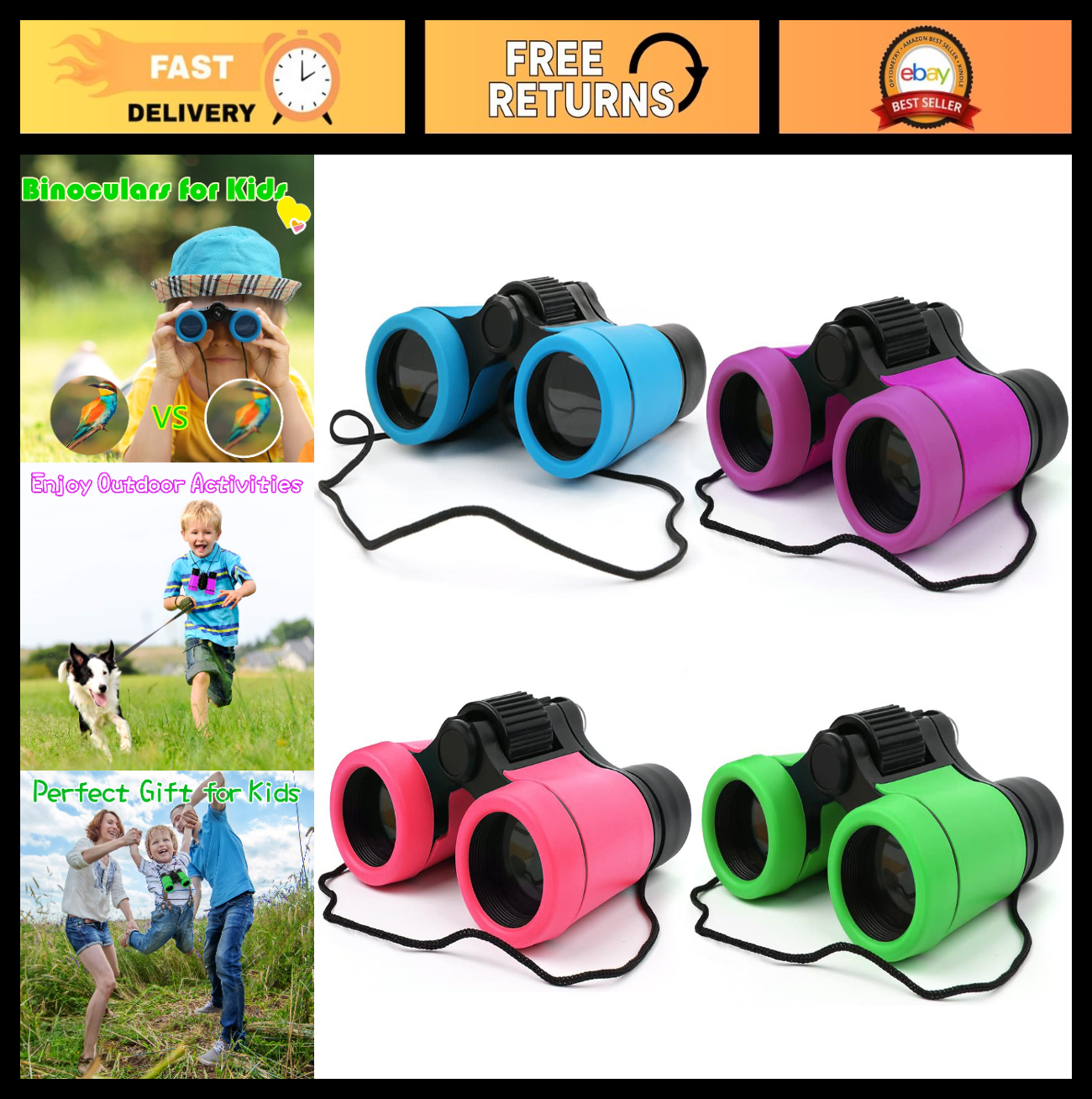 Kids Shockproof Binoculars Set for Ages 3 12   Bird Watching, Hiking, Learning T0