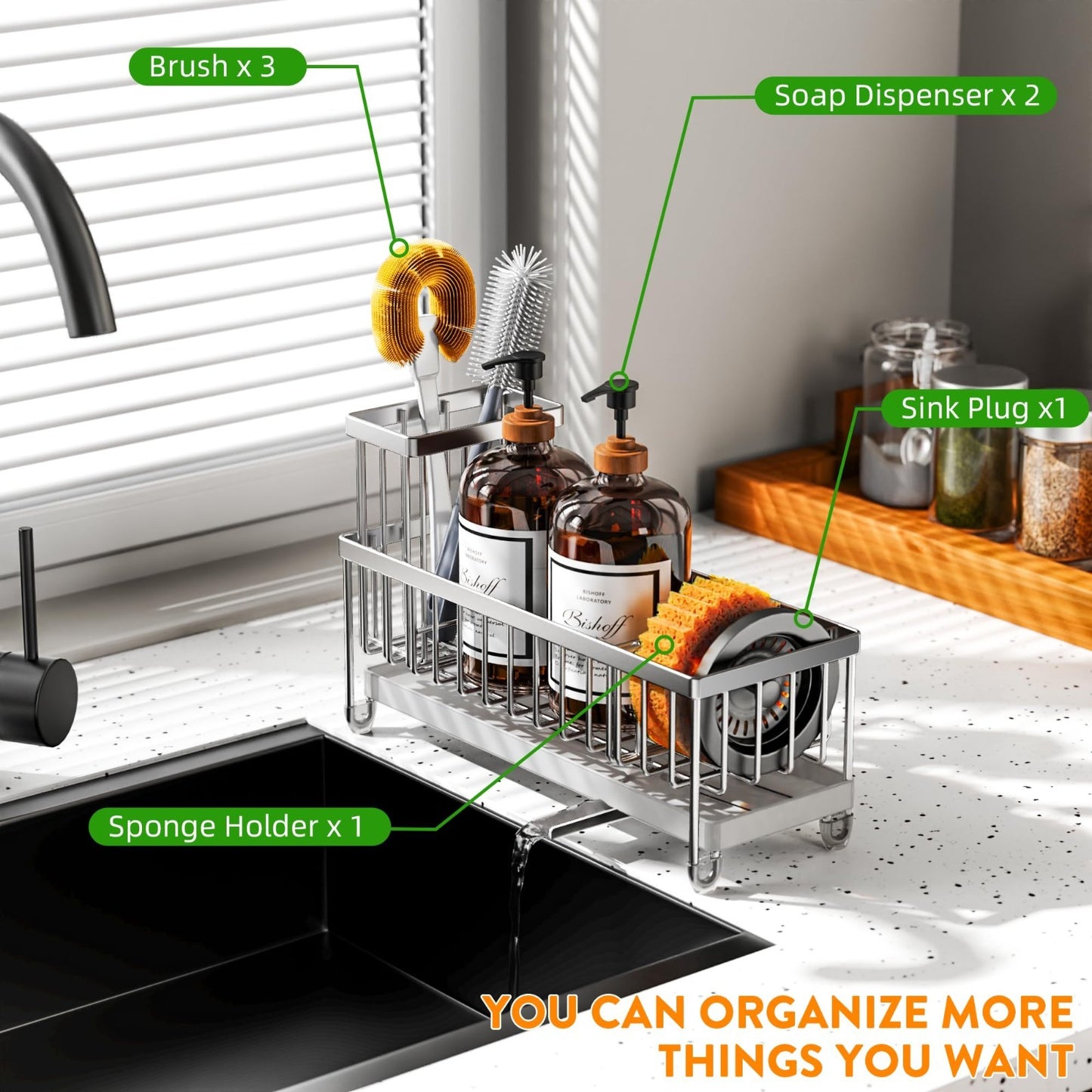Kitchen Sink Caddy Organizer   Rustproof 304 Stainless Steel Sponge Holder, Larg5