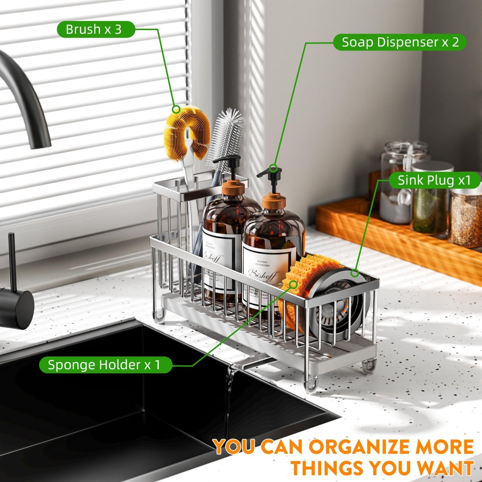Kitchen Sink Caddy Organizer   Rustproof 304 Stainless Steel Sponge Holder, Larg5