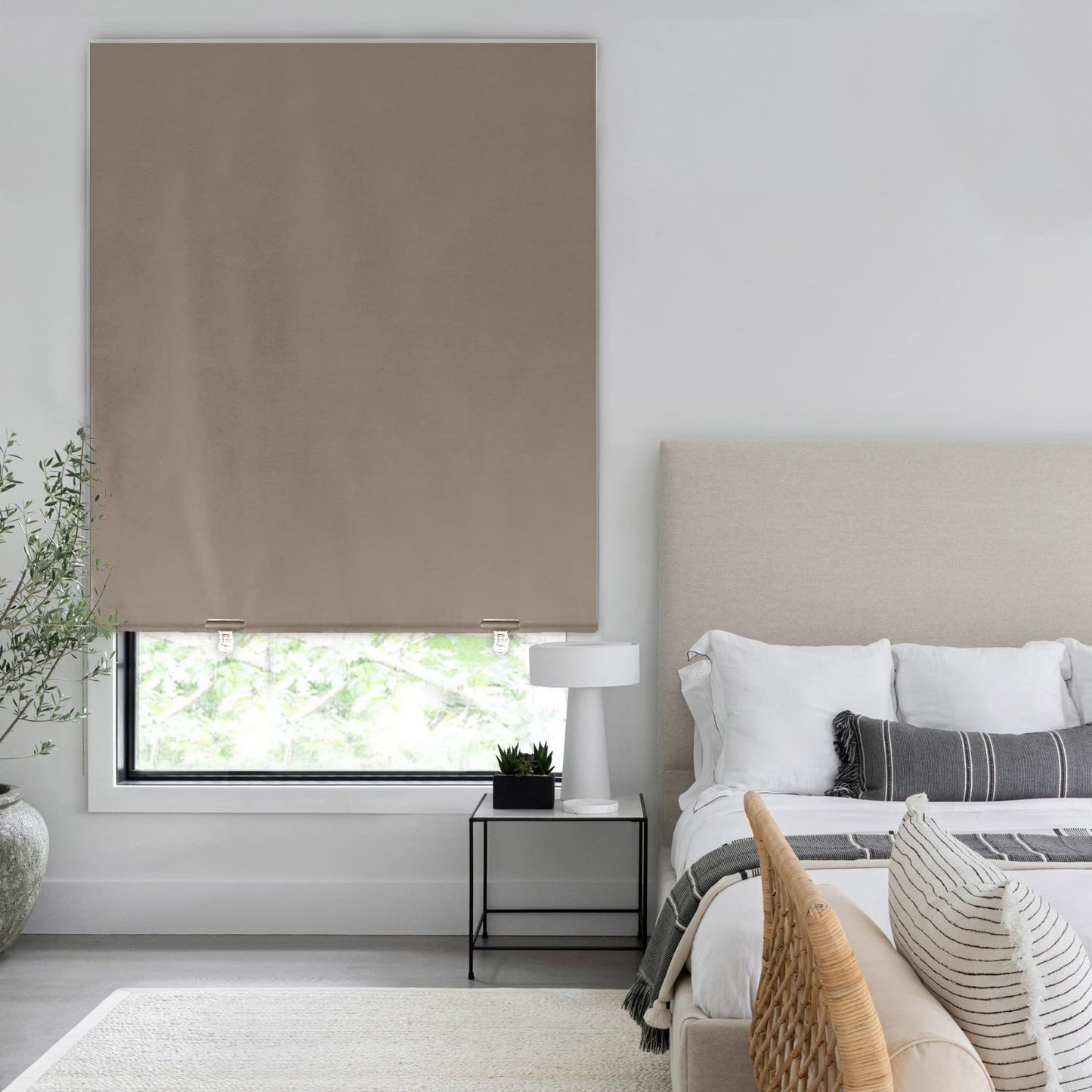 100% Blackout Roller Shades 48"x72" Taupe - Cordless, No Drill, Thermal Insulate5